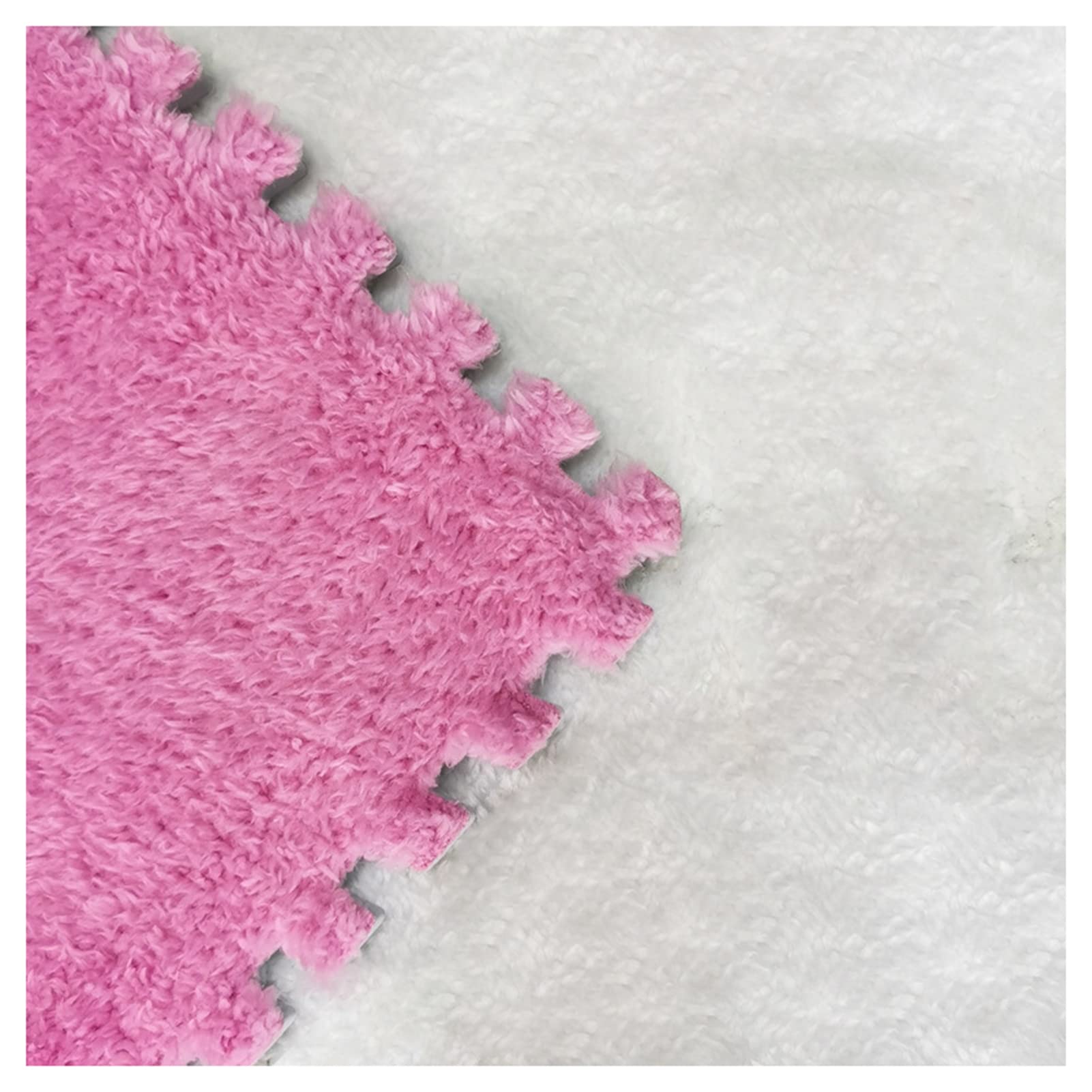 36 Pcs Soft Plush Puzzle Foam Floor Mat - 12x12 Inch Interlocking Carpet Tiles with Border, Non-Slip Baby Crawling Mat & Shaggy Area Rug for Nursery, Playroom, Bedroom - Pink (Perfect for Kids Play Area & Home Decor)