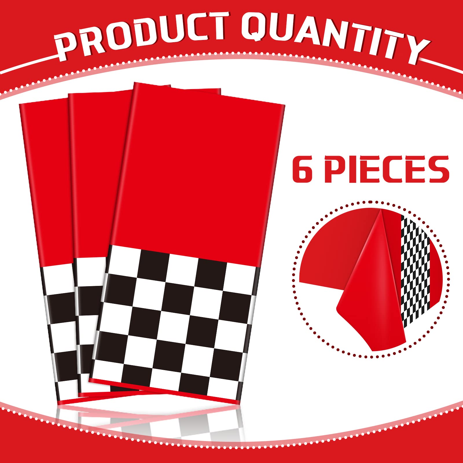 Irenare Car Themed Birthday Party Supplies - 54 x 108 Inch Red Racetrack Table Runner (6 Sheets) | Racing Party Decorations for Kids Boys | Perfect for Car Theme Birthday Parties, Baby Showers & Race Car Events