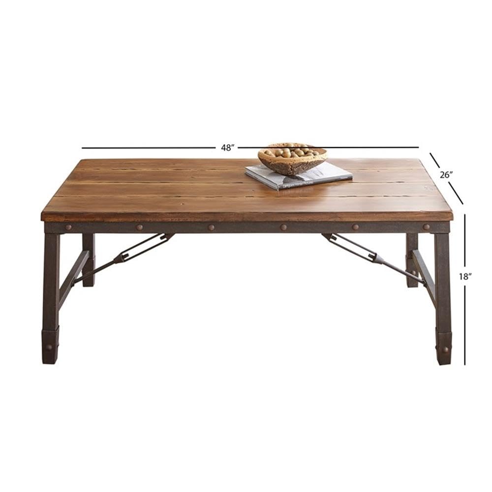 Antiqued Honey Brown BOWERY HILL Coffee Table - Modern Farmhouse Living Room Furniture for Home Decor & Entertaining
