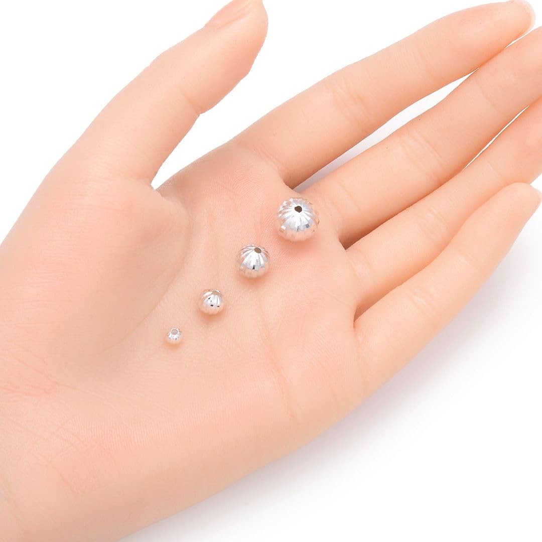 5pcs Adabele 925 Sterling Silver Hypoallergenic 6mm (0.24 inch) Round Loose Beads for DIY Jewelry Making - Sparkle Disco Ball Spacer Beads for Bracelets, Necklaces & Craft Projects