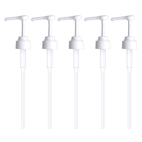 5-Pack Kitchen Syrup Pump Dispensers - Juice Bottle Pumps for Regular Mouth Shampoo, Shower Gel & Lotion Bottles - Durable Liquid Dispenser Replacement for Home, Bar & Restaurant Use