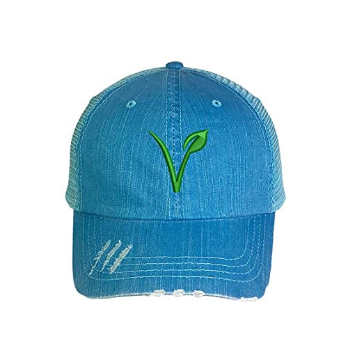 Vegan Symbol Distressed Trucker Hat - Embroidered Adjustable Baseball Cap for Men & Women | Cruelty-Free Fashion Accessory for Outdoor Activities, Music Festivals & Vegan Lifestyle