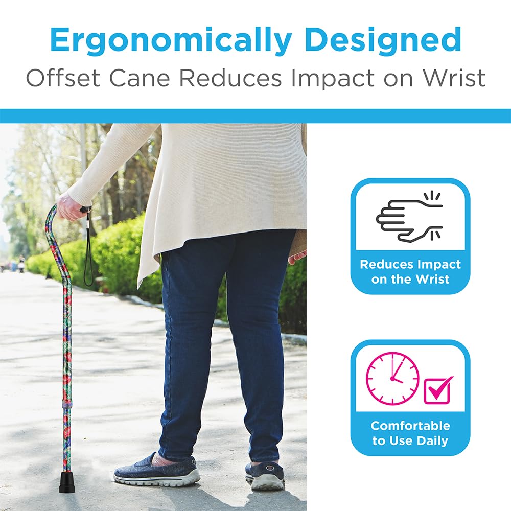 Premium Adjustable Walking Cane with Ergonomic Offset Handle - Lightweight Aluminum Mobility Aid with Carrying Strap - Ideal for Seniors, Hiking & Everyday Support - Canterbury Design