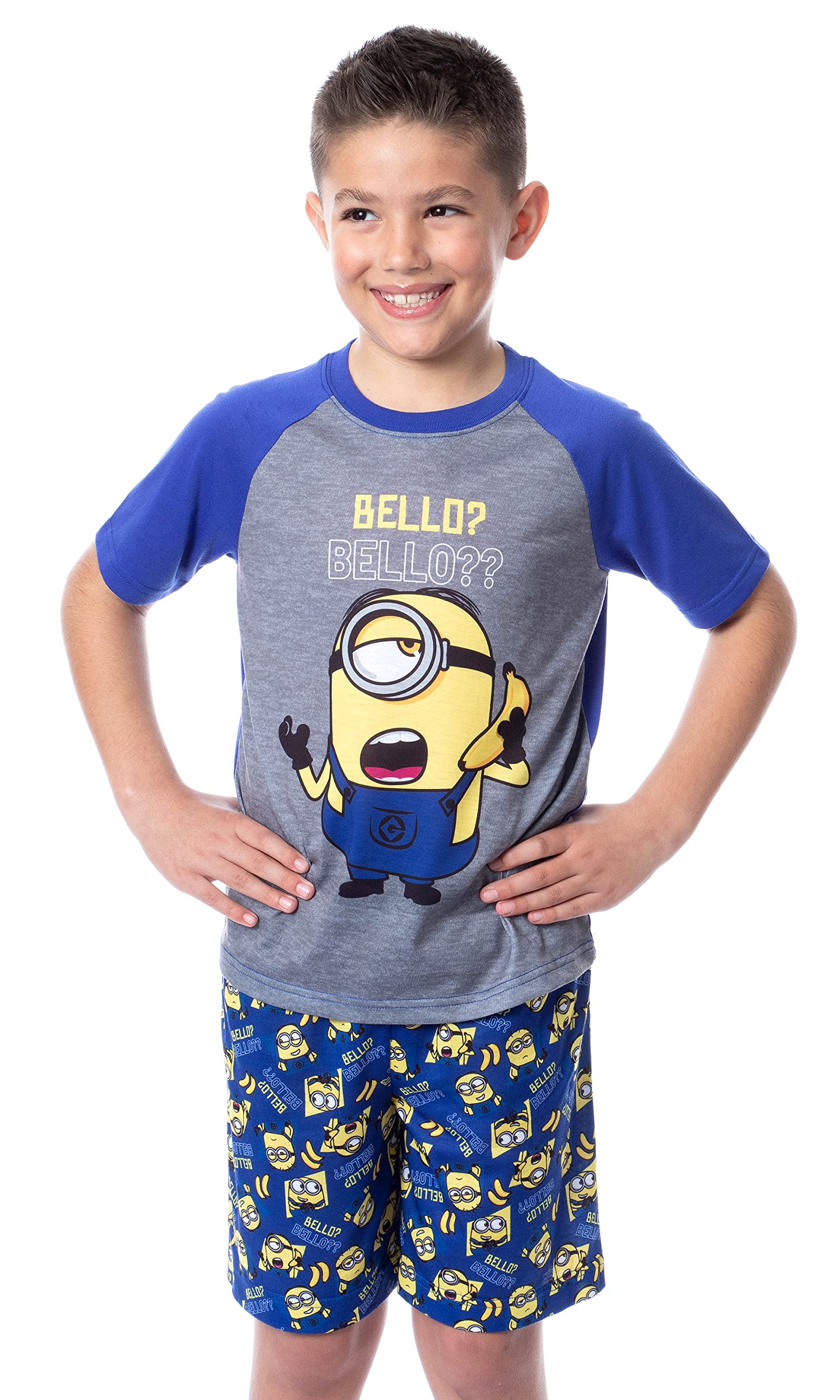 INTIMO Despicable Me Boys' Minions Bello Raglan Sleep Pajama Set - Short Sleeve Shirt & Shorts for Kids' Bedtime & Lounge Wear