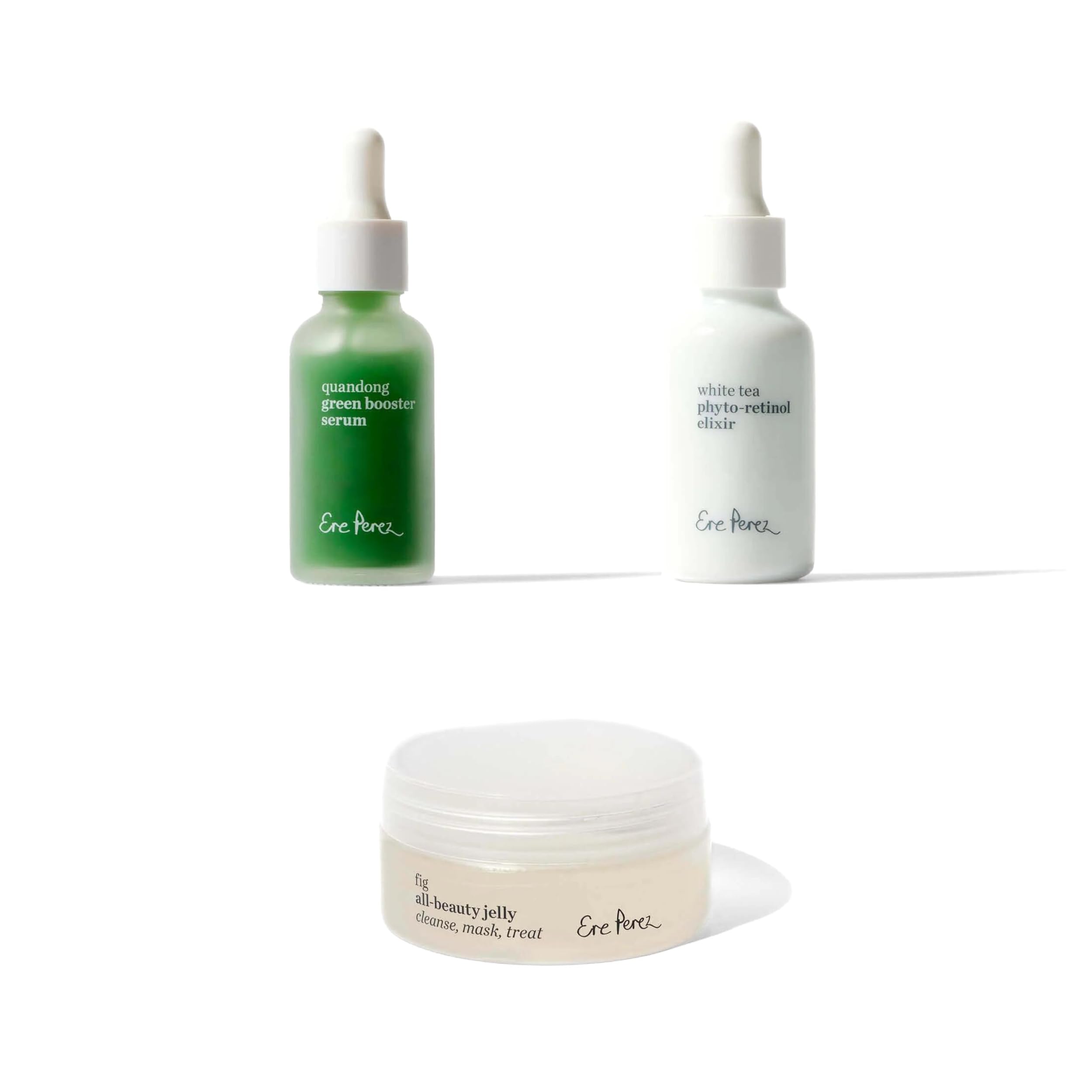 Ere Perez Fig All-Beauty Jelly Cleanser & Quandong Green Booster Serum + White Tea Phyto Retinol Elixir Bundle | Vegan, Cruelty-Free, Clean Beauty Skincare Set for Clear Skin | Perfect for Daily Hydration & Anti-Aging Routine