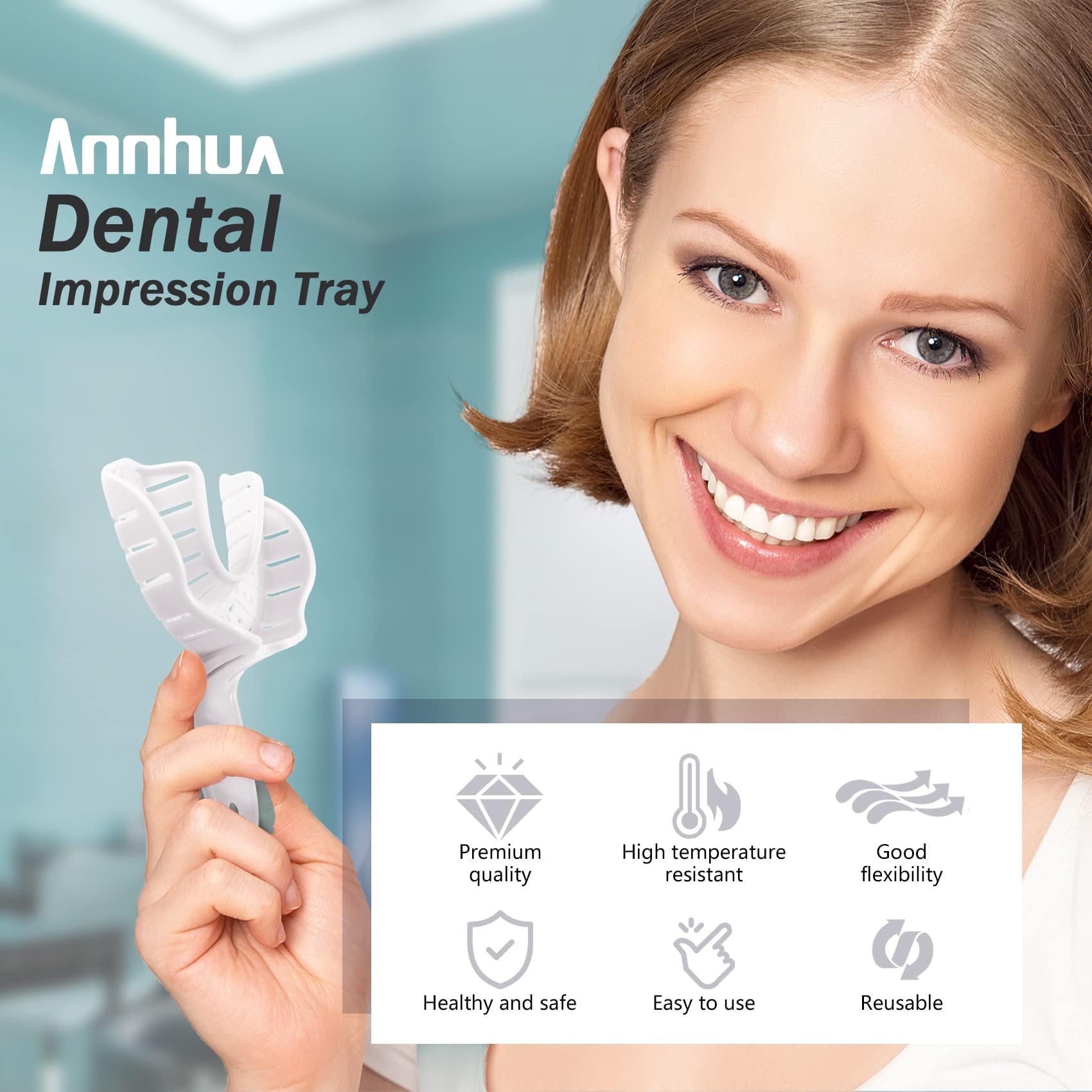 **Annhua 3 Sizes Disposable Dental Impression Trays for Adults & Kids – 6-Pack Perforated Upper & Lower Teeth Molds (White) – Perfect for Dentists, Orthodontics & Dental Labs**