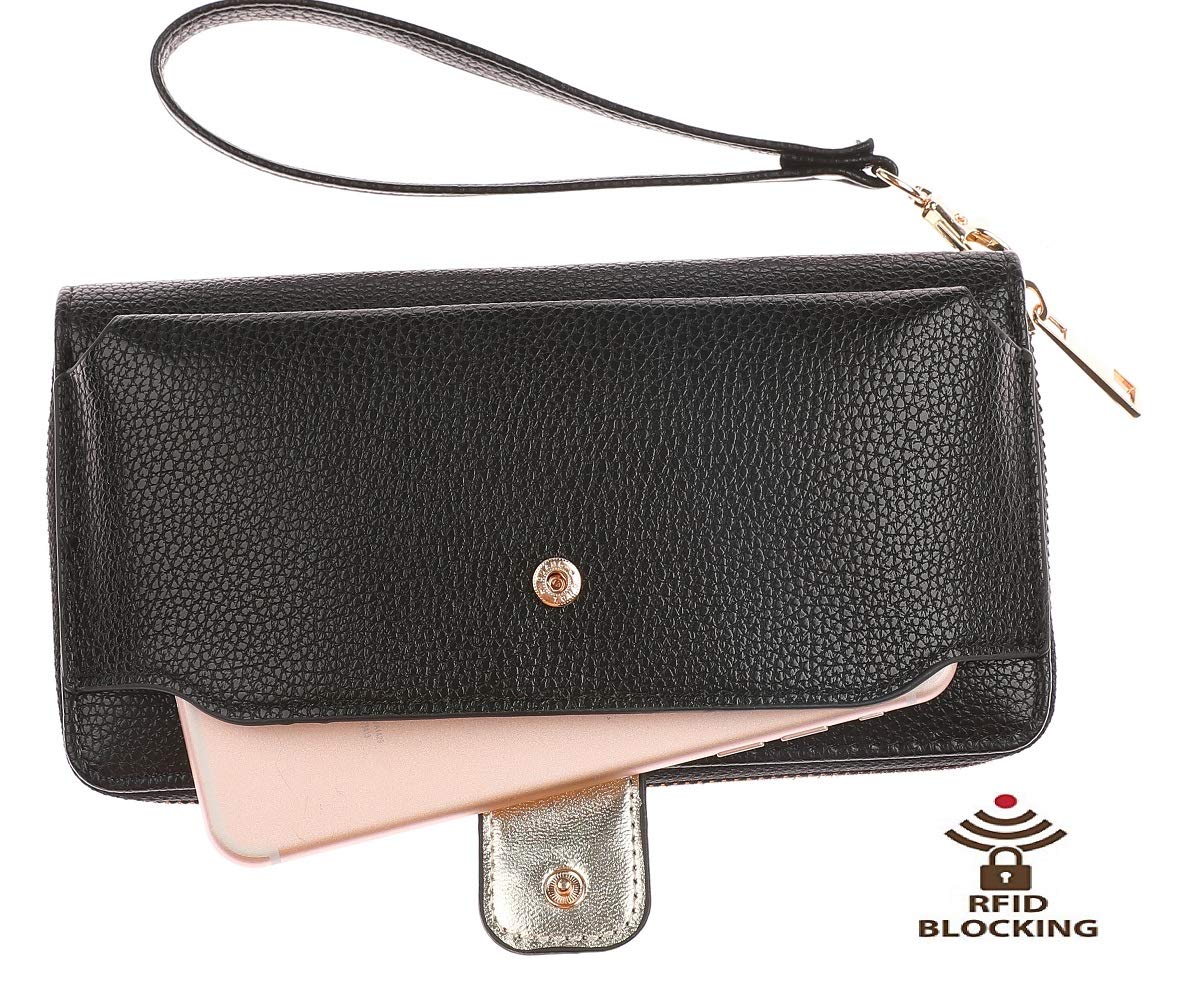 Women's Zip Around Wristlet Wallet with Cell Phone Holder - RFID Blocking Crossbody Handbag for Women - Perfect for Travel, Shopping & Everyday Use