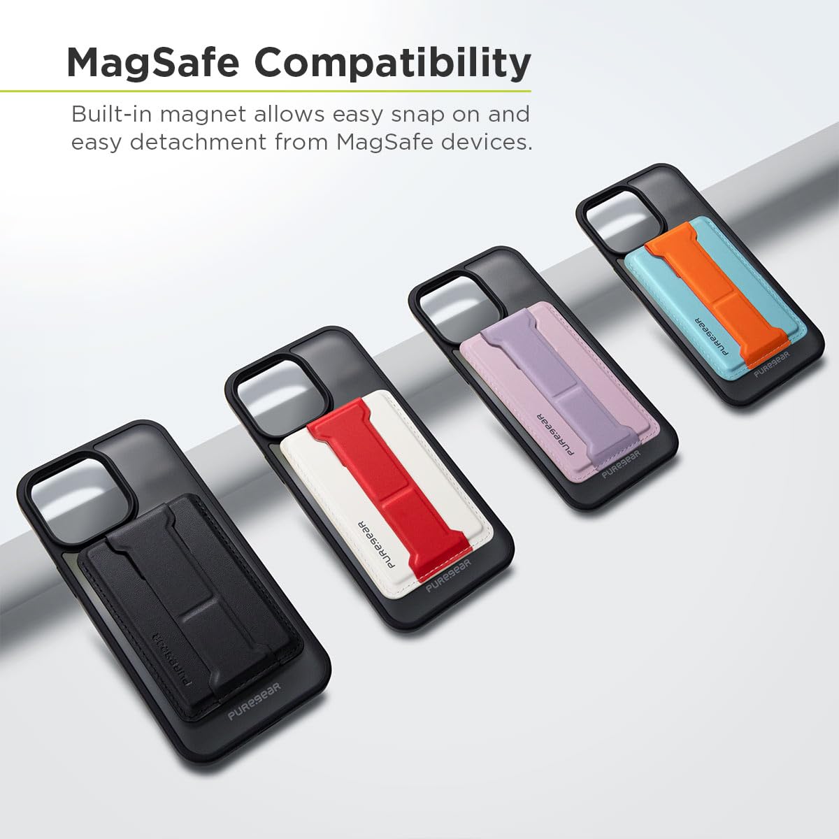 PureGear KikStik MagSafe Wallet with Kickstand - Magnetic Phone Wallet Holder Compatible with iPhone 15/14/13/12 Series - Secure Card Storage & Hands-Free Viewing for Travel, Work & Daily Use (Black)
