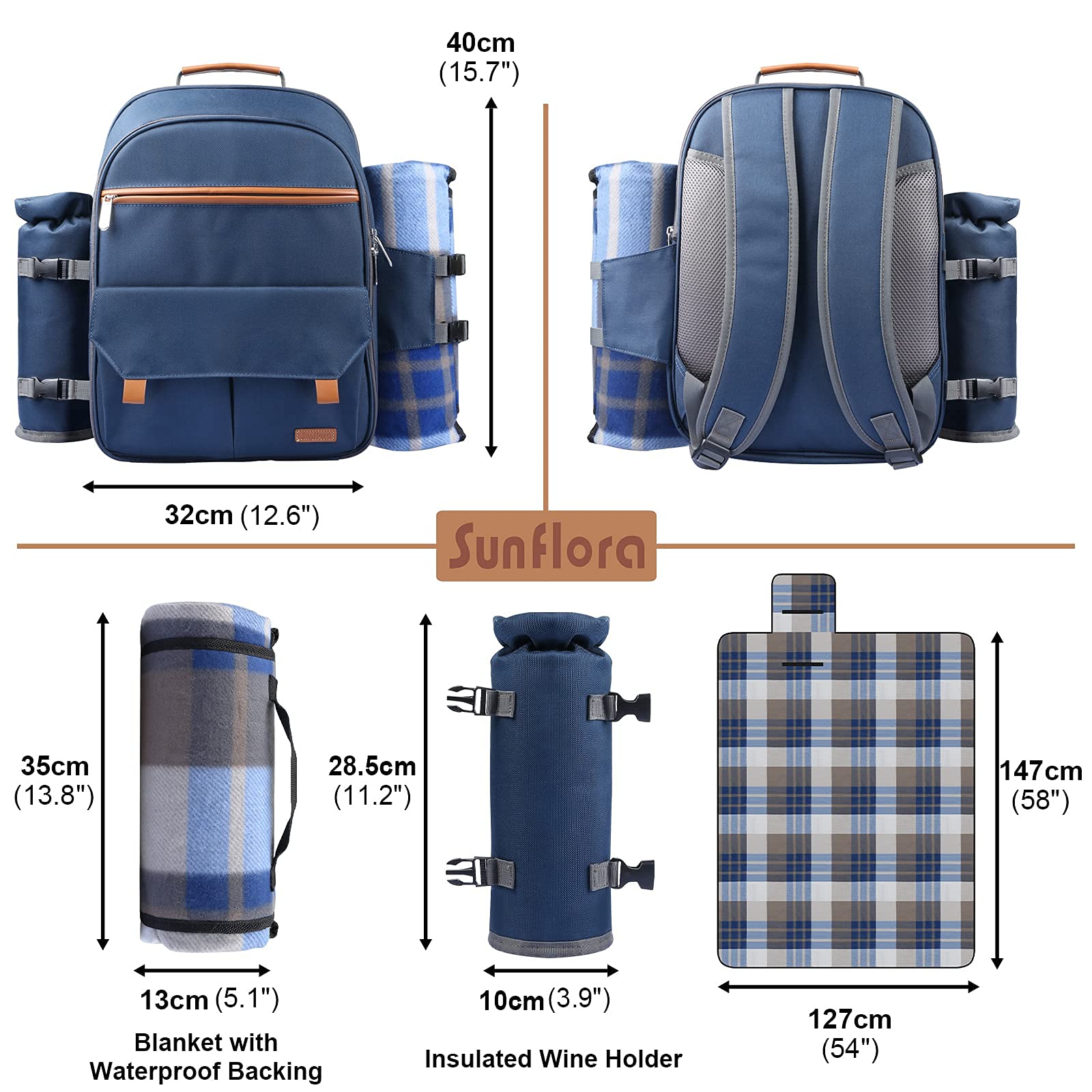 **Sunflora Insulated Picnic Backpack for 4 People – Large Cooler Compartment, Durable & Spacious Picnic Bag for Outdoor Adventures (Brush Beige & Navy) – Perfect for Beach Trips, Camping, Hiking & Family Outings**