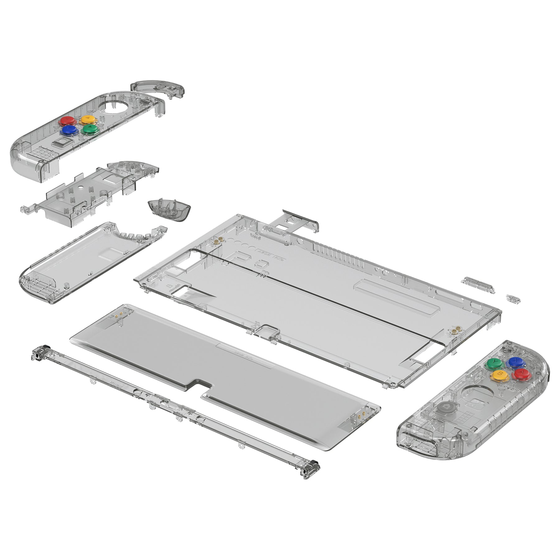 eXtremeRate Crystal Clear Black Full Set Shell for Nintendo Switch OLED - Replacement Back Plate, Kickstand, Joycon Controller Housing & Buttons - Perfect for Gaming, Travel & Customization (Model AQUSOP014)