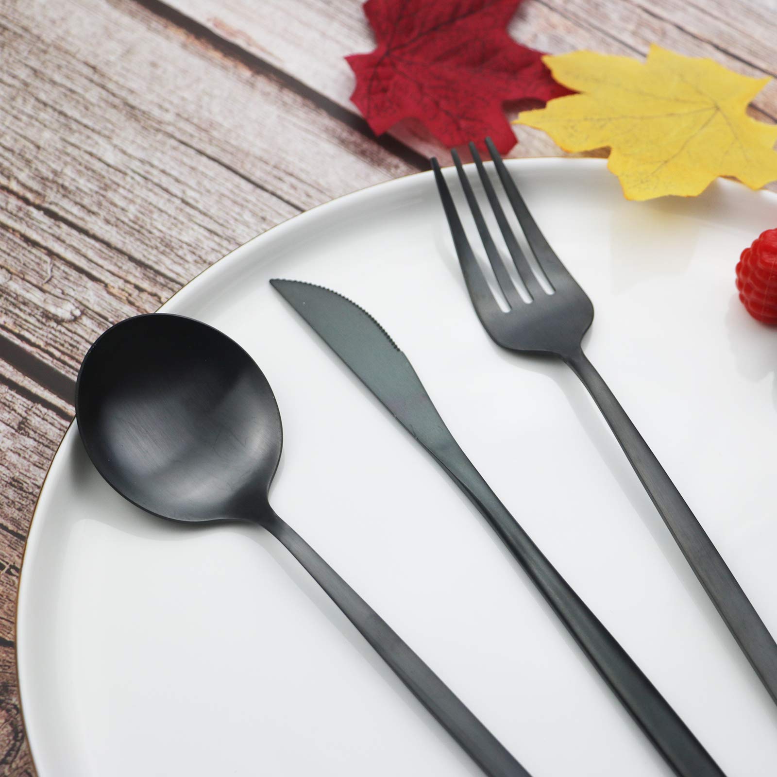 Premium 40-Piece Black Silverware Set - JASHII 304 Stainless Steel Flatware Cutlery Set for 8 (Forks, Knives, Spoons) - Matte Finish Kitchen & Restaurant Tableware - Dishwasher Safe - Perfect for Dinner Parties, Weddings & Upscale Dining
