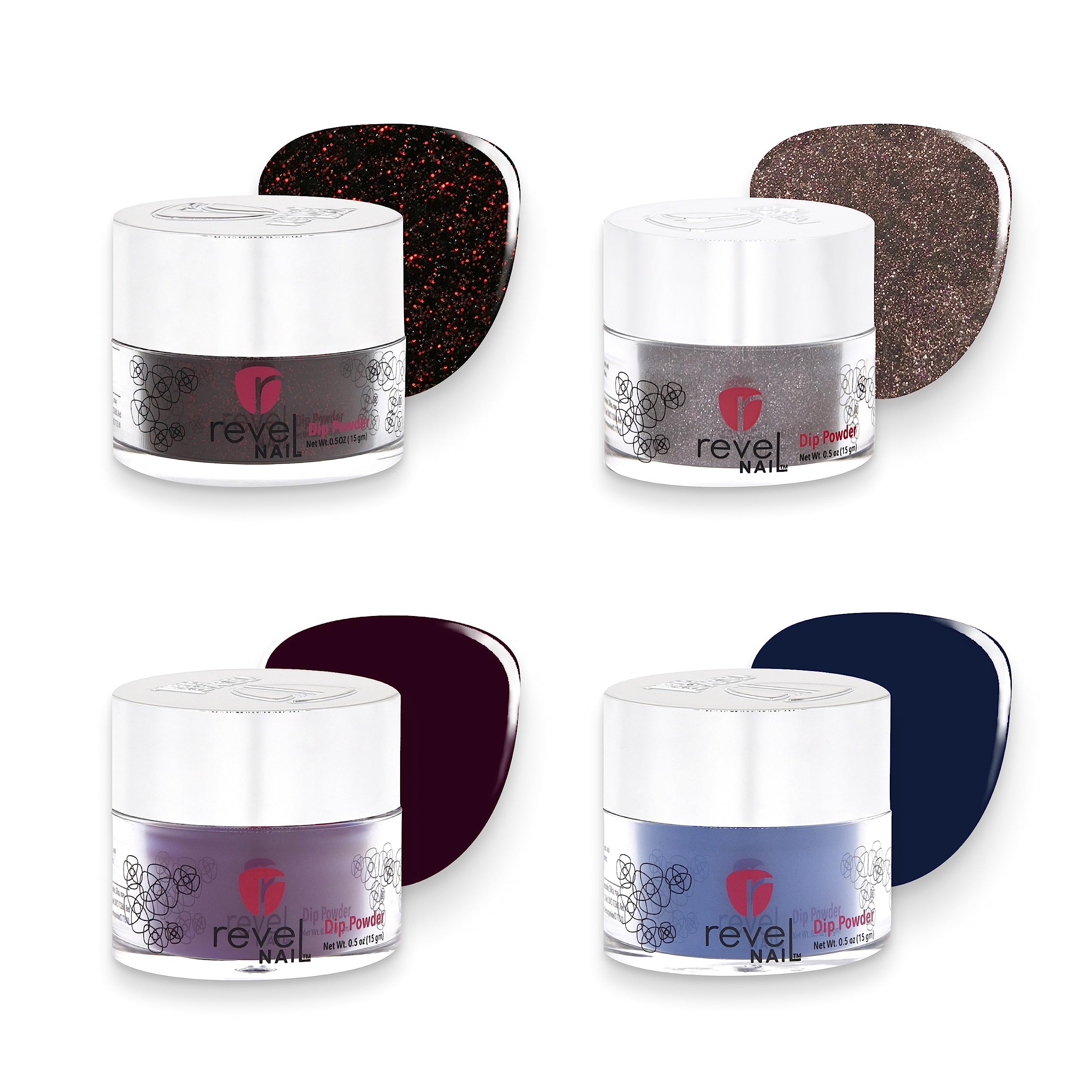 Revel Nail Dip Powder - Glitter Nail Polish Kit with Vitamin E & Calcium, Chip-Resistant DIY Manicure Set (4-Pack) for Salon-Quality Nails at Home, Perfect for Parties, Weddings & Special Occasions