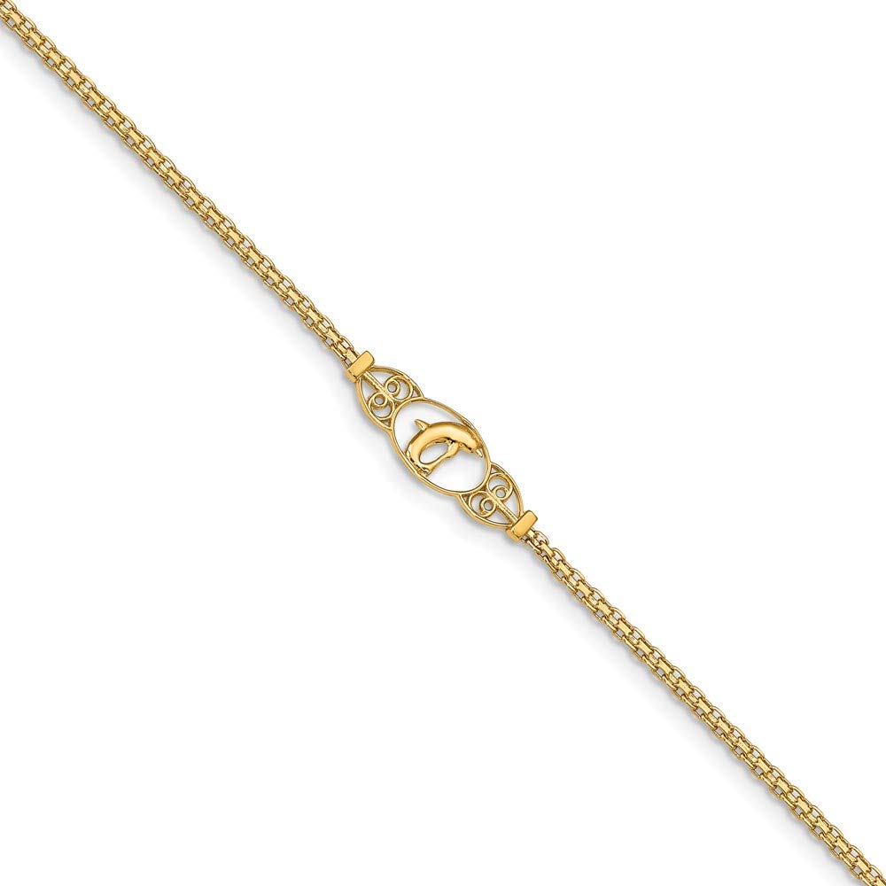 14K Yellow Gold Polished Dolphin Anklet - Elegant Adjustable Ankle Bracelet for Women | Perfect Gift for Beach Lovers, Summer Fashion & Boho Jewelry Collection