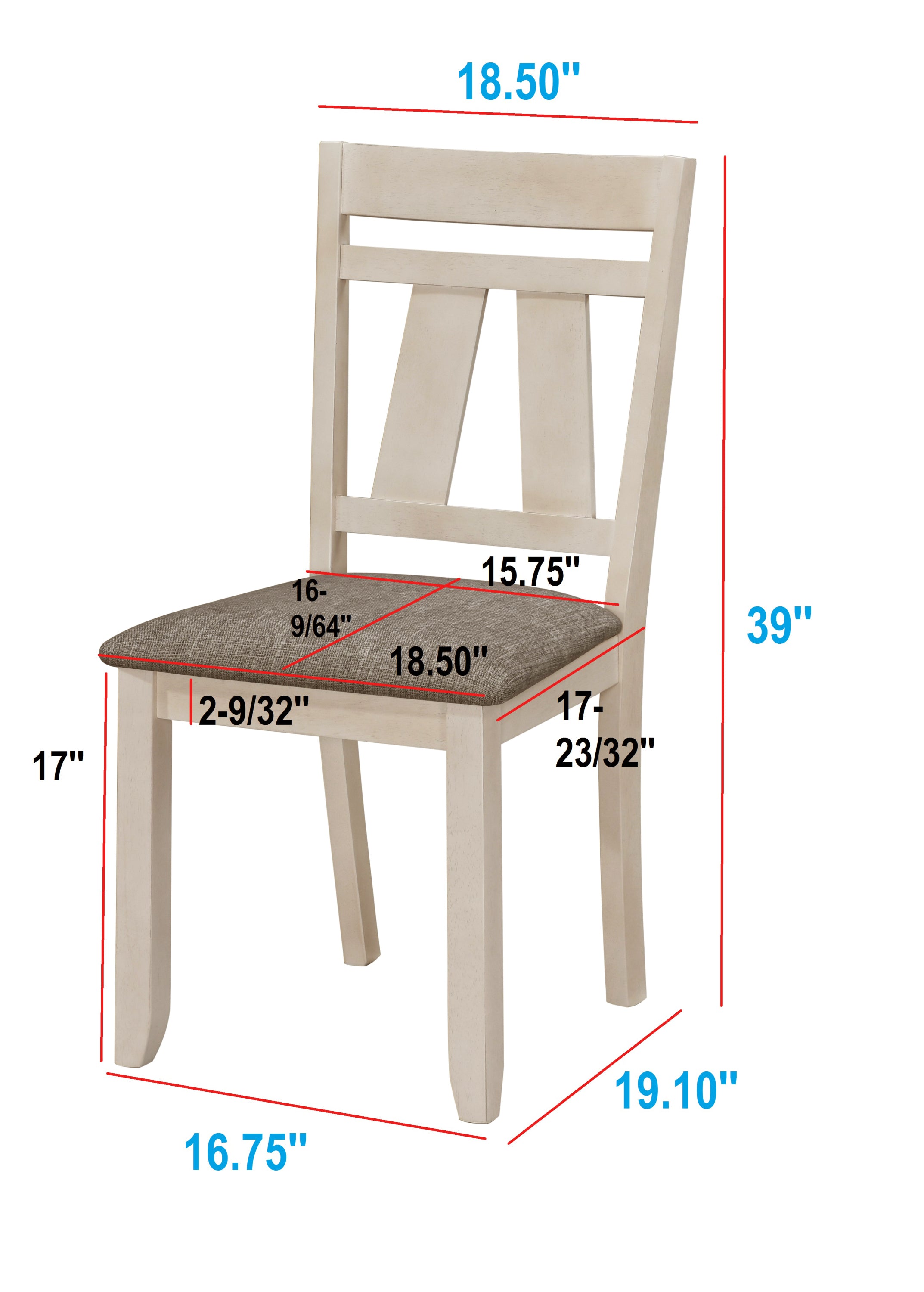 2pc Cottage Style Dining Side Chairs with Upholstered Seat - Chalk Gray Wooden Dining Room Furniture Set | Transitional Design for Kitchen, Breakfast Nook & Small Space Dining