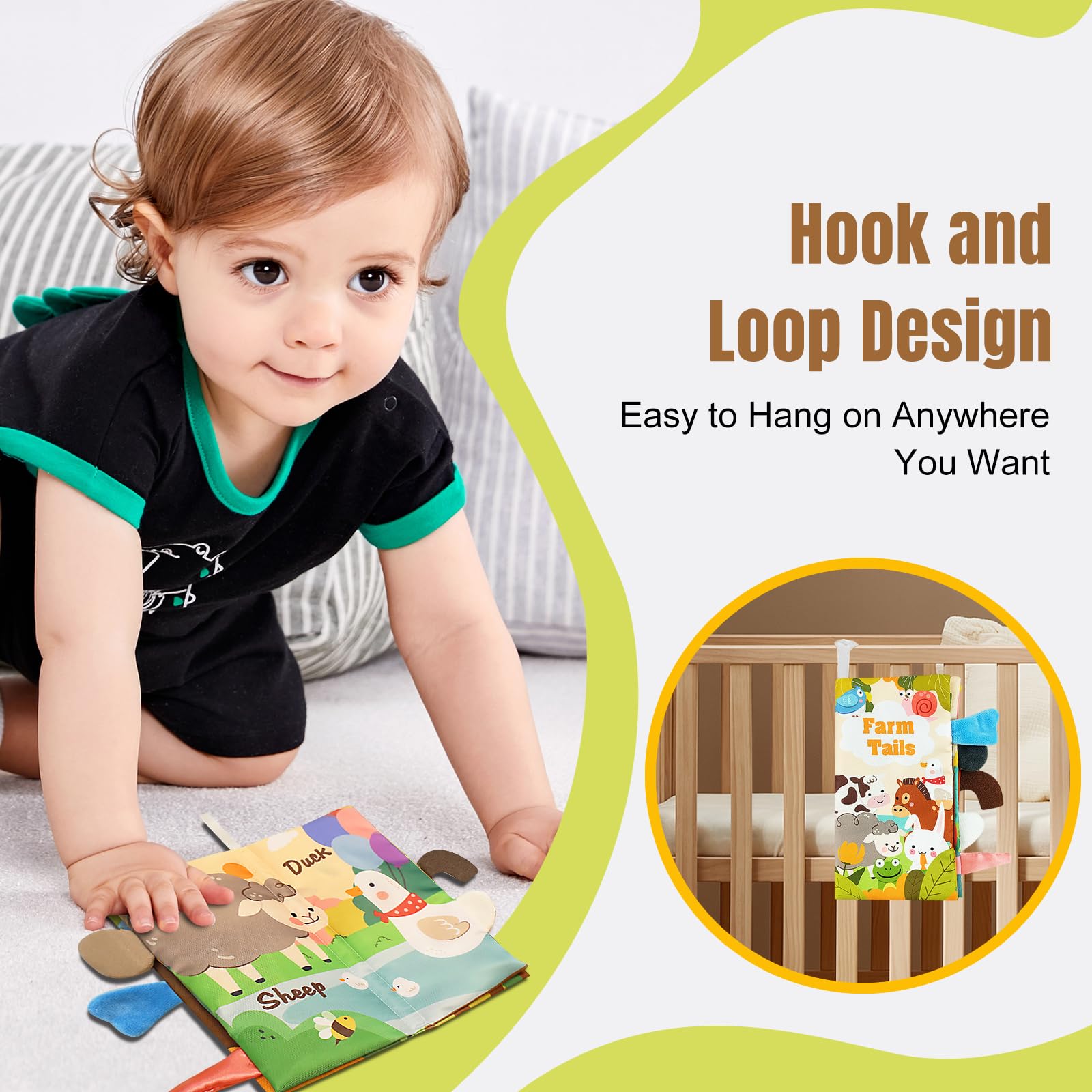 2 PCS High Contrast Baby Toys for 0-6 Months, 3D Animal Tails Sensory Books for Brain Development, Soft Montessori Visual Stimulation Toys, Perfect Gift for Newborns, Nursery & Playtime Essentials