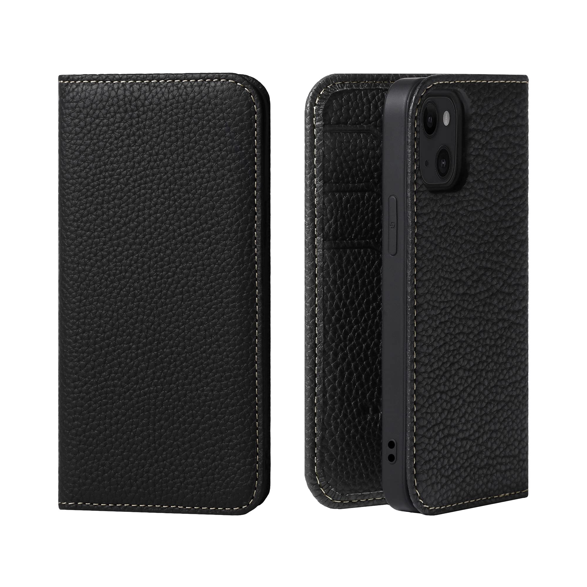 Hanatora Genuine Leather iPhone 13 Mini Flip Case with Card Holder - Slim Protective Wallet Phone Cover for Women & Men | Perfect for Everyday Use, Travel & Business (PH-13Mini-Black)