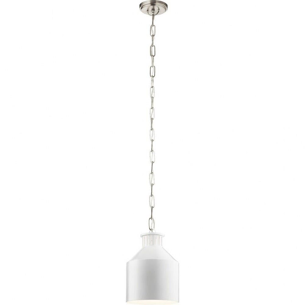 Rustic Metal Mini Pendant Light Fixture - 1 Light Country Farmhouse Ceiling Lamp in White | Perfect for Kitchen Island, Dining Room, or Entryway Lighting