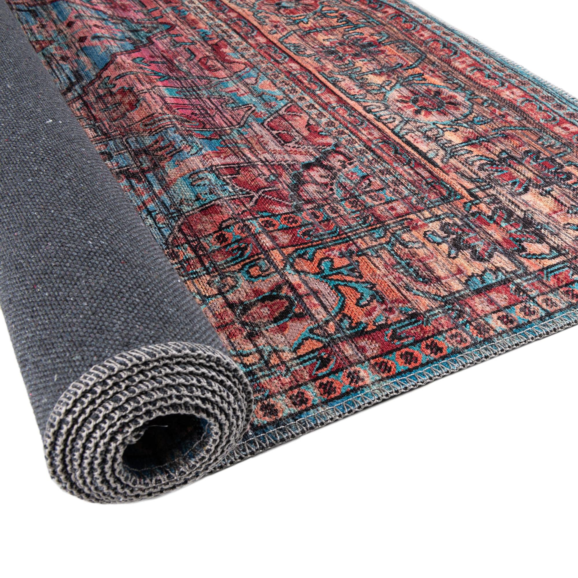Washable Blue Low-Pile Rug 9' x 12' - Maahru Collection by Rugs.com | Soft & Durable for Living Rooms, Dining Areas & Open Spaces | Perfect for High-Traffic Areas & Pet-Friendly Homes