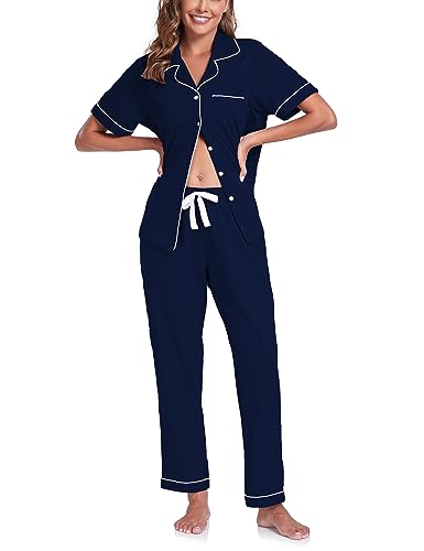 Navy Blue-short Sleeve Pjs