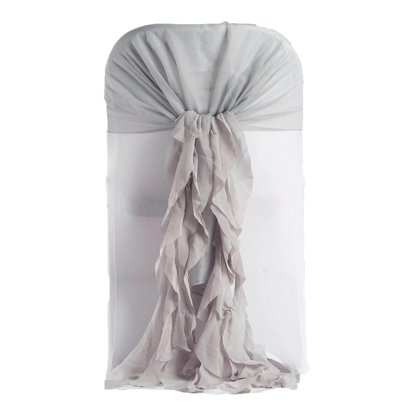 Elegant Premium Chair Cover with Curly Chiffon Ruffled Sashes - Perfect for Weddings, Banquets & Home Decor