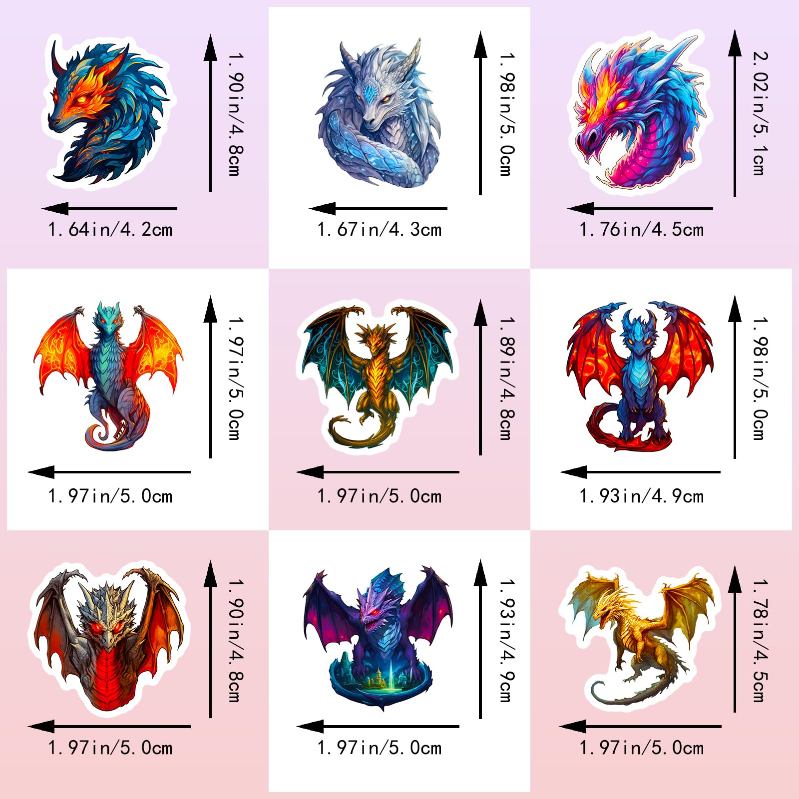 50 PCS Dragon Stickers for Kids Teens Adults - Waterproof Vinyl Decals for Water Bottles, Laptops, Luggage & Guitar - Fantasy Party Favors, DIY Crafts & Room Decor