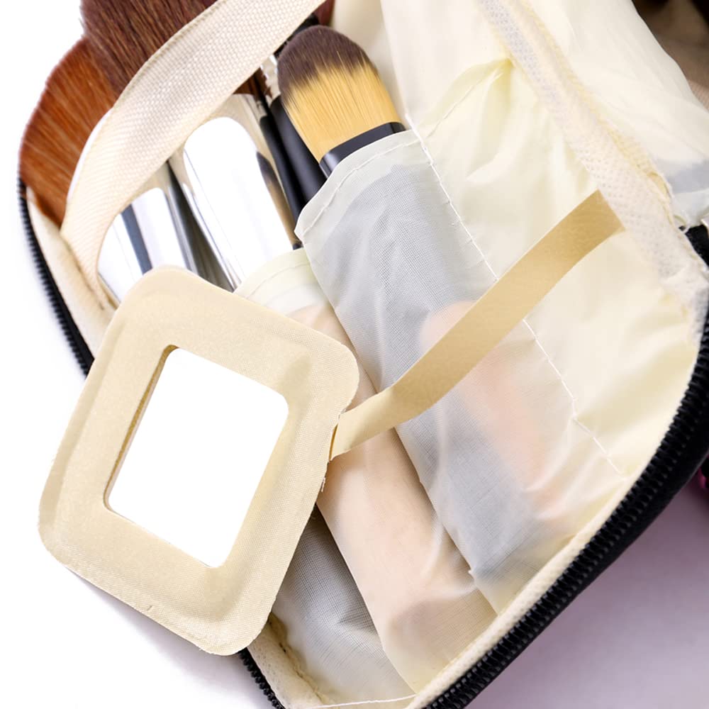 UBMSA Pink Makeup Bag with Mirror - Travel Cosmetic Organizer for Women & Girls, Perfect for Brushes & Jewelry Storage