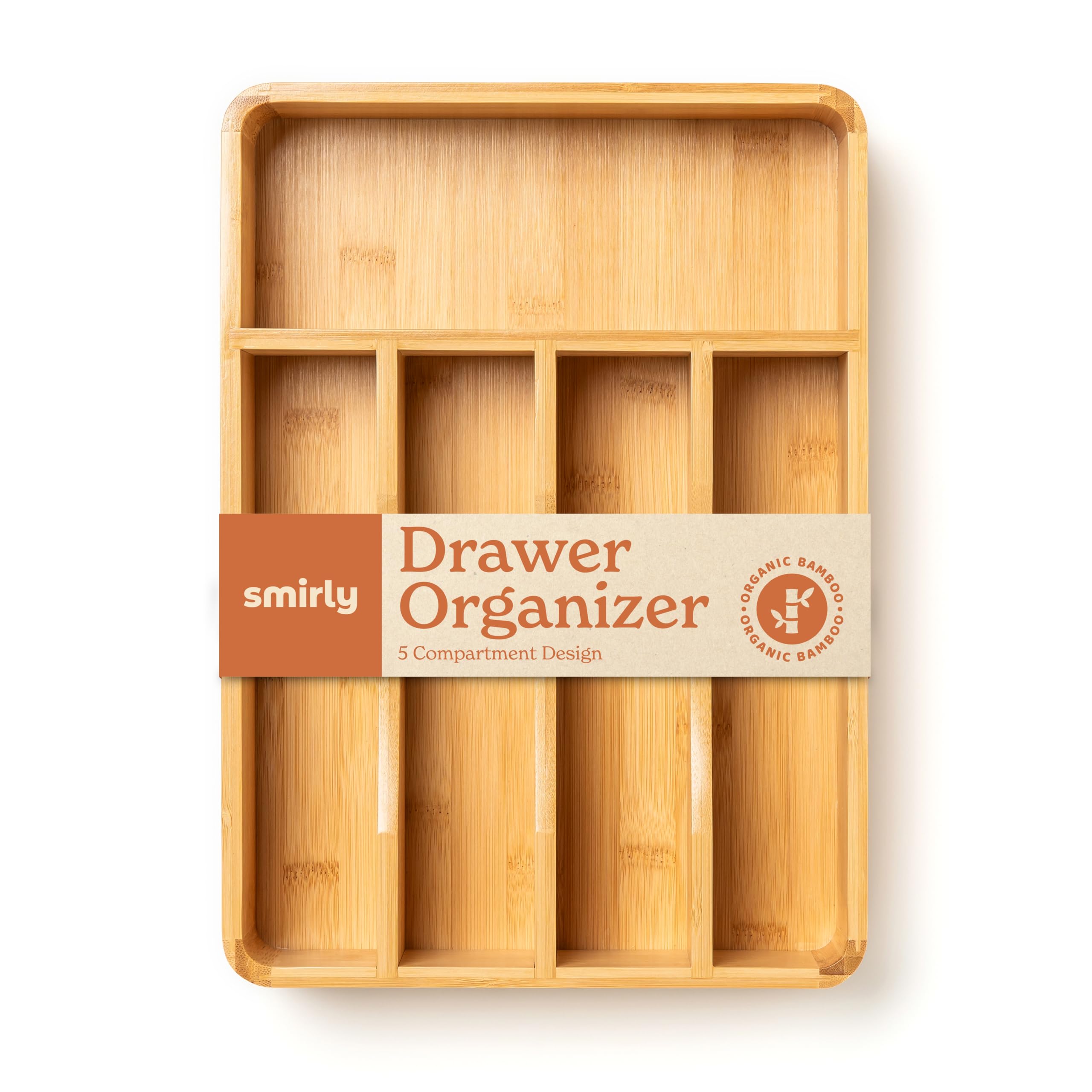 SMIRLY Bamboo Kitchen Drawer Organizer - Silverware & Utensil Tray for Knives, Forks, Spoons - Perfect for Kitchen Drawer Organization & Storage