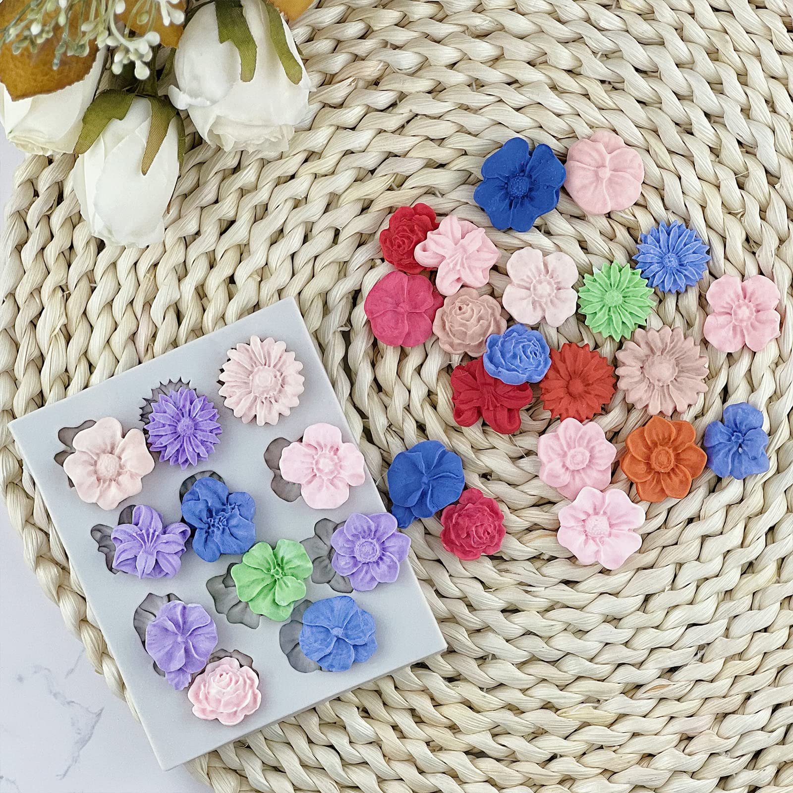 2Pcs Flower Polymer Clay Molds for Jewelry Making - Daisy Sunflower Rose Miniature Silicone Molds (11 Flowers) | DIY Earrings, Pendants & Home Decor Crafts | Perfect for Resin Art, Polymer Clay Projects & Handmade Gifts