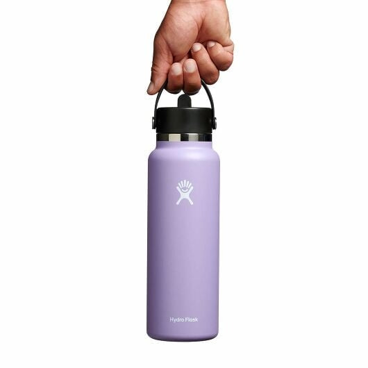 40 oz Wide Mouth Water Bottle with Flex Straw Cap - Insulated Stainless Steel, Leak Proof, for Gym, Hiking & Outdoor Activities