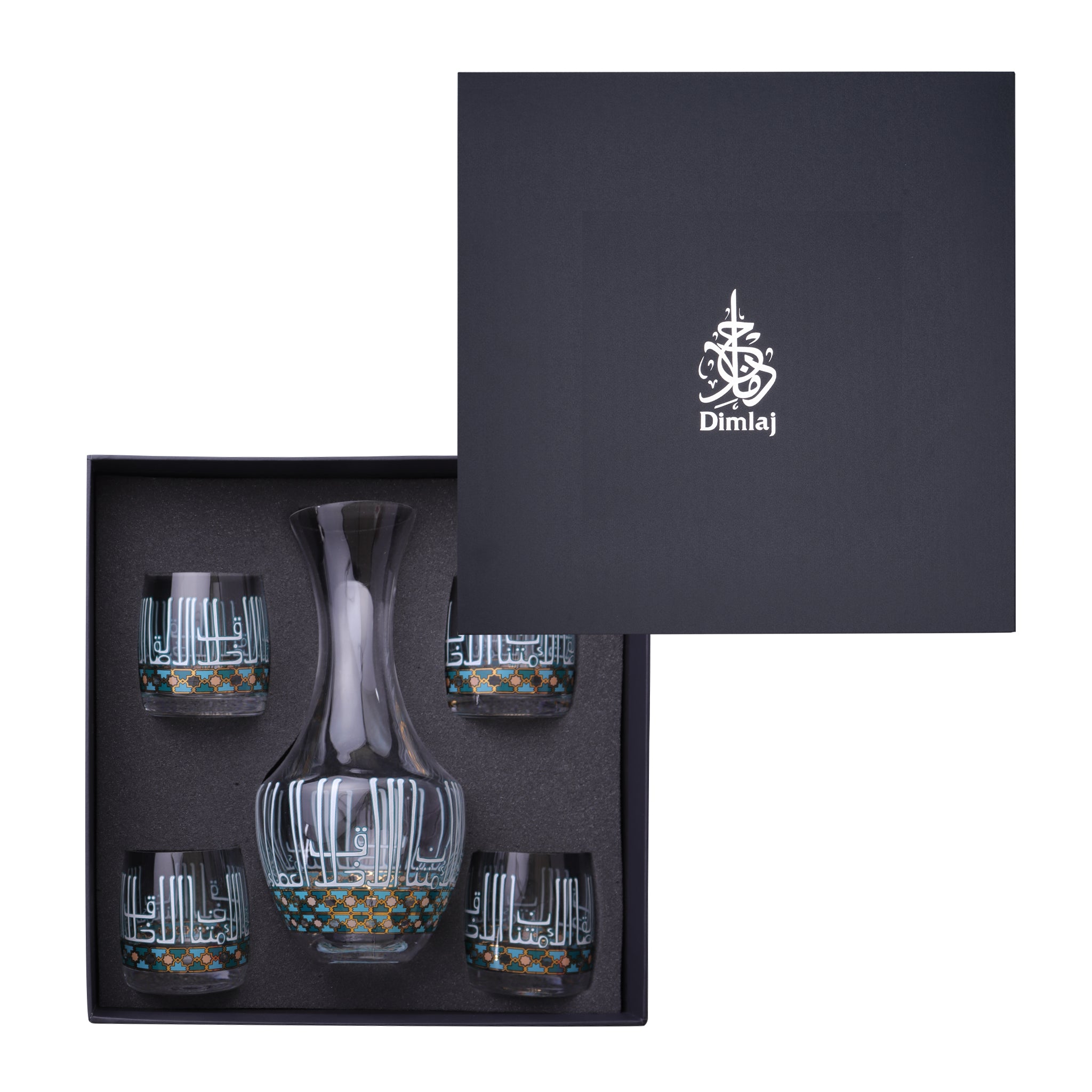 Dimlaj Asala 5-Piece Crystal Drinkware Set in Gold & Green - Elegant Glassware for Cocktails, Wine, and Entertaining at Parties & Home Bar