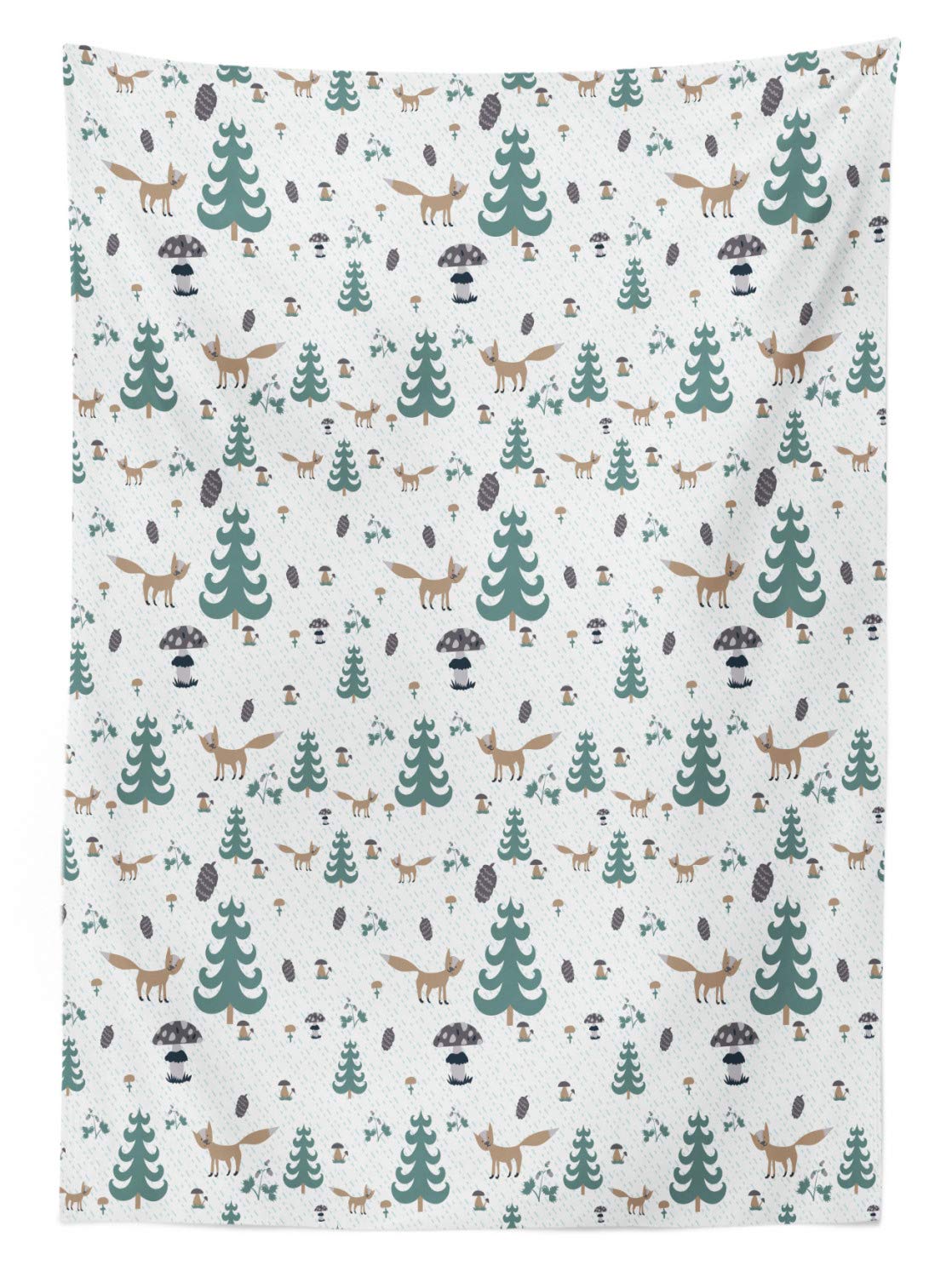 Ambesonne Forest Friends Tablecloth - Waterproof Rectangular Table Cover with Trees, Pine Cones, Foxes & Mushrooms Design (52