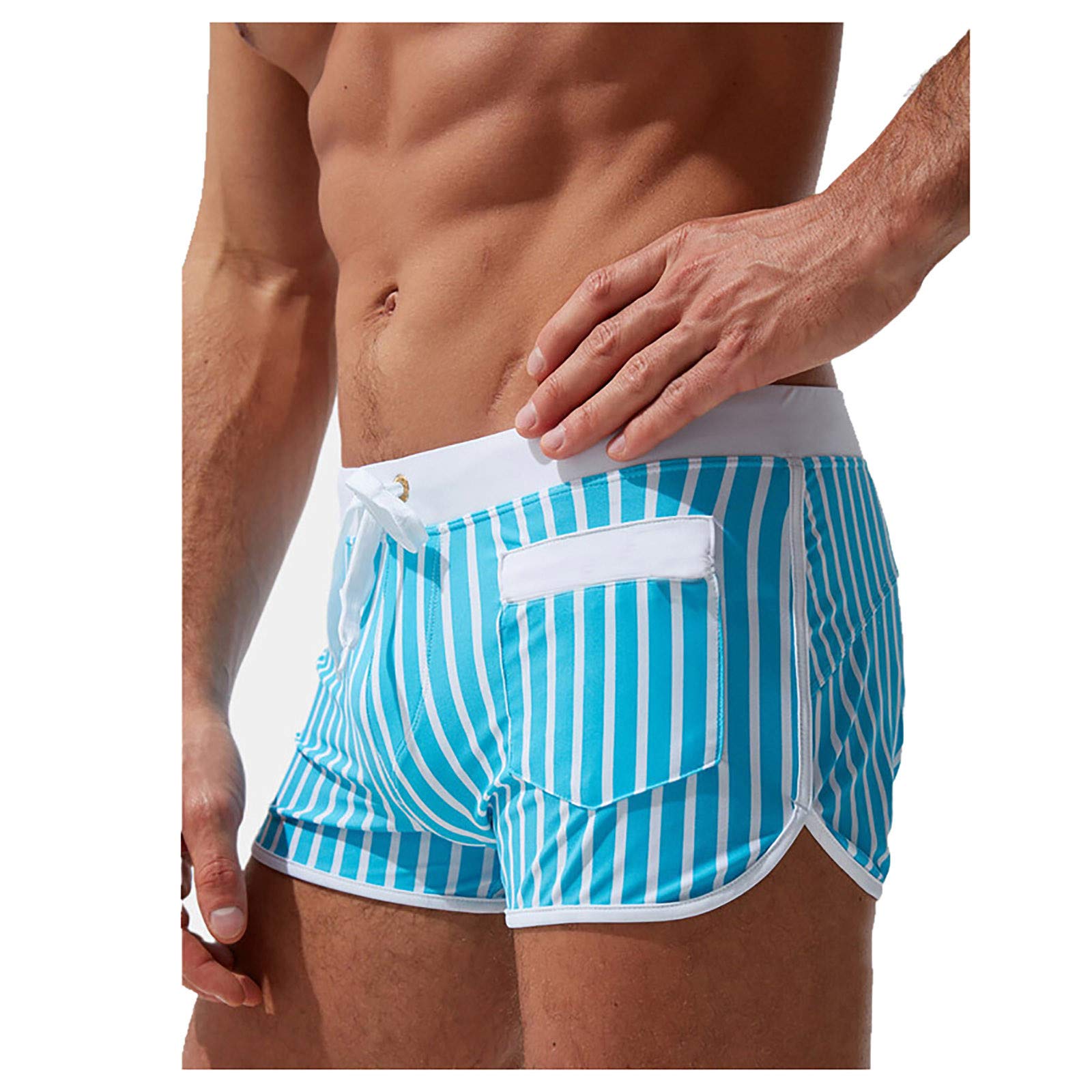 Men's Striped Swim Trunks - Quick Dry Beach Shorts with Drawstring Waist for Swimming, Surfing & Summer Vacations