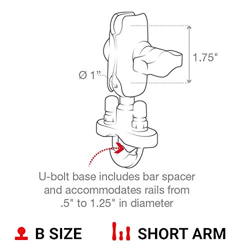 RAM MOUNTS X-Grip Small Phone Mount with Handlebar U-Bolt Base RAM-B-149Z-A-UN7U & Short Arm - Durable Motorcycle, ATV/UTV, Bike Phone Holder for Adventure, Commuting & Outdoor Activities