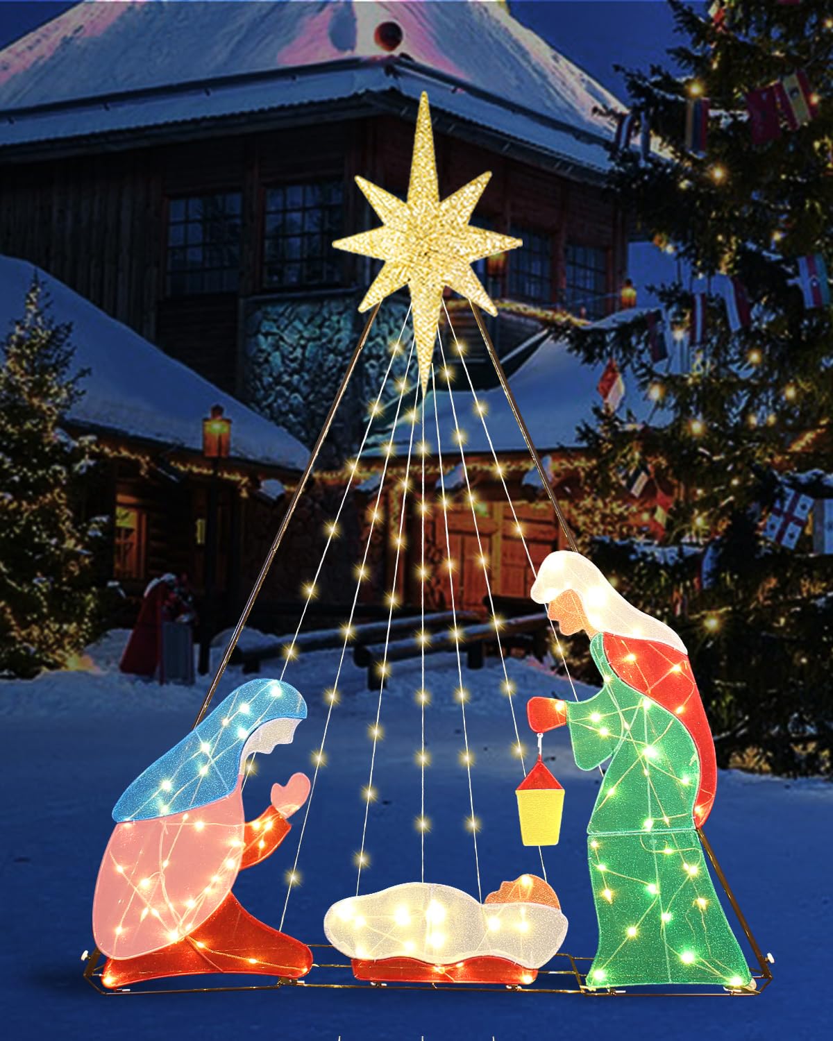 6FT Outdoor Christmas Nativity Set with 200 LED Lights - Heavy Duty Iron Frame & Metal Stakes for Stable Display - Perfect for Yard, Church, and Holiday Decorations