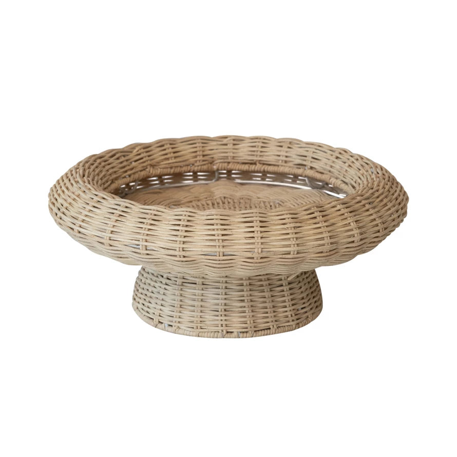 Natural Rattan Pedestal Bowl - Handwoven Decorative Fruit Basket for Kitchen, Dining Table & Home Decor | Perfect for Displaying Fruits, Bread, or Centerpiece Arrangements