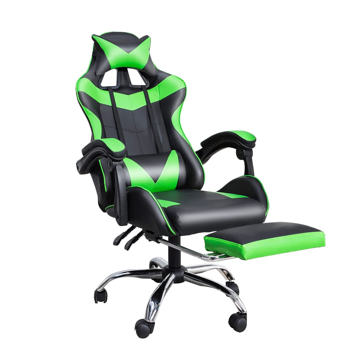 VANSPACE Ergonomic Gaming Chair with Adjustable Footrest, Lumbar Support & Headrest - Green and Black Computer Office Chair for PC Gaming, Work & Home Use