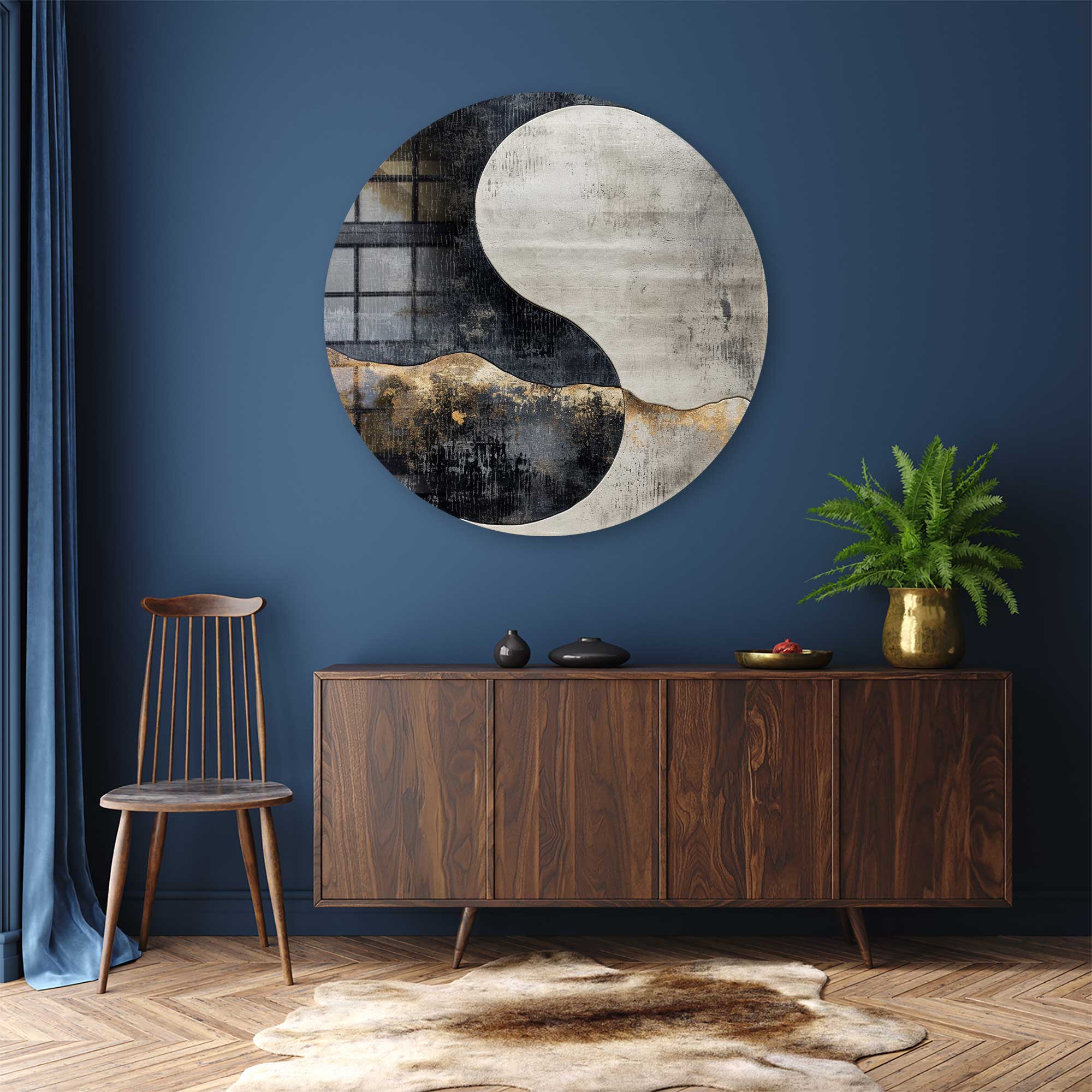 Yin Yang Round Glass Wall Art - Modern Home Decor for Living Room, Bedroom & Office