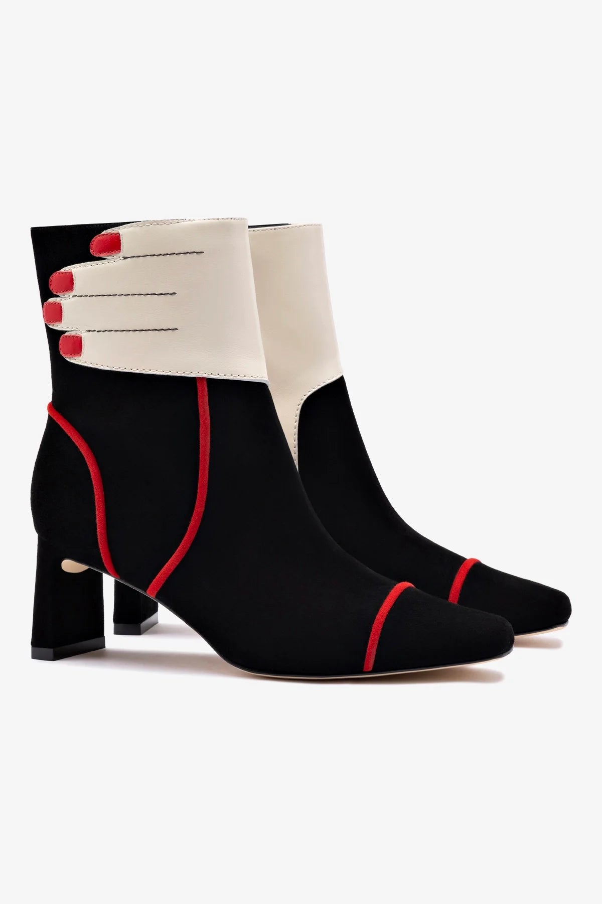 Larroudé x Libertine Hand Boots - Black, Ivory & Scarlet Leather Women's Fashion Boots for Casual Wear & Night Out