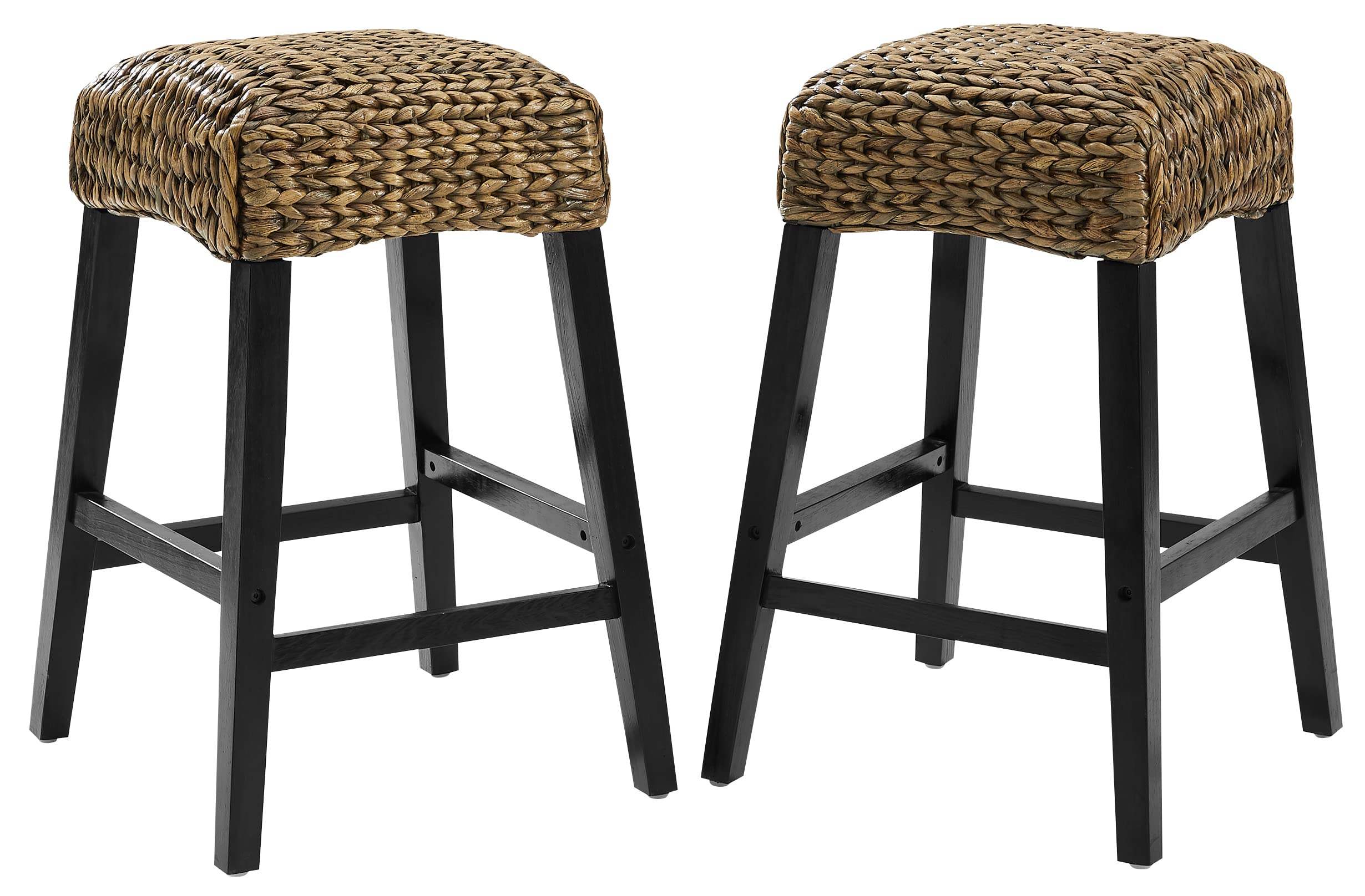 Crosley Edgewater Backless Counter Height Bar Stools Set of 2 - Natural Rattan & Seagrass Handwoven Stools for Kitchen Island, Breakfast Nook & Home Bar Decor