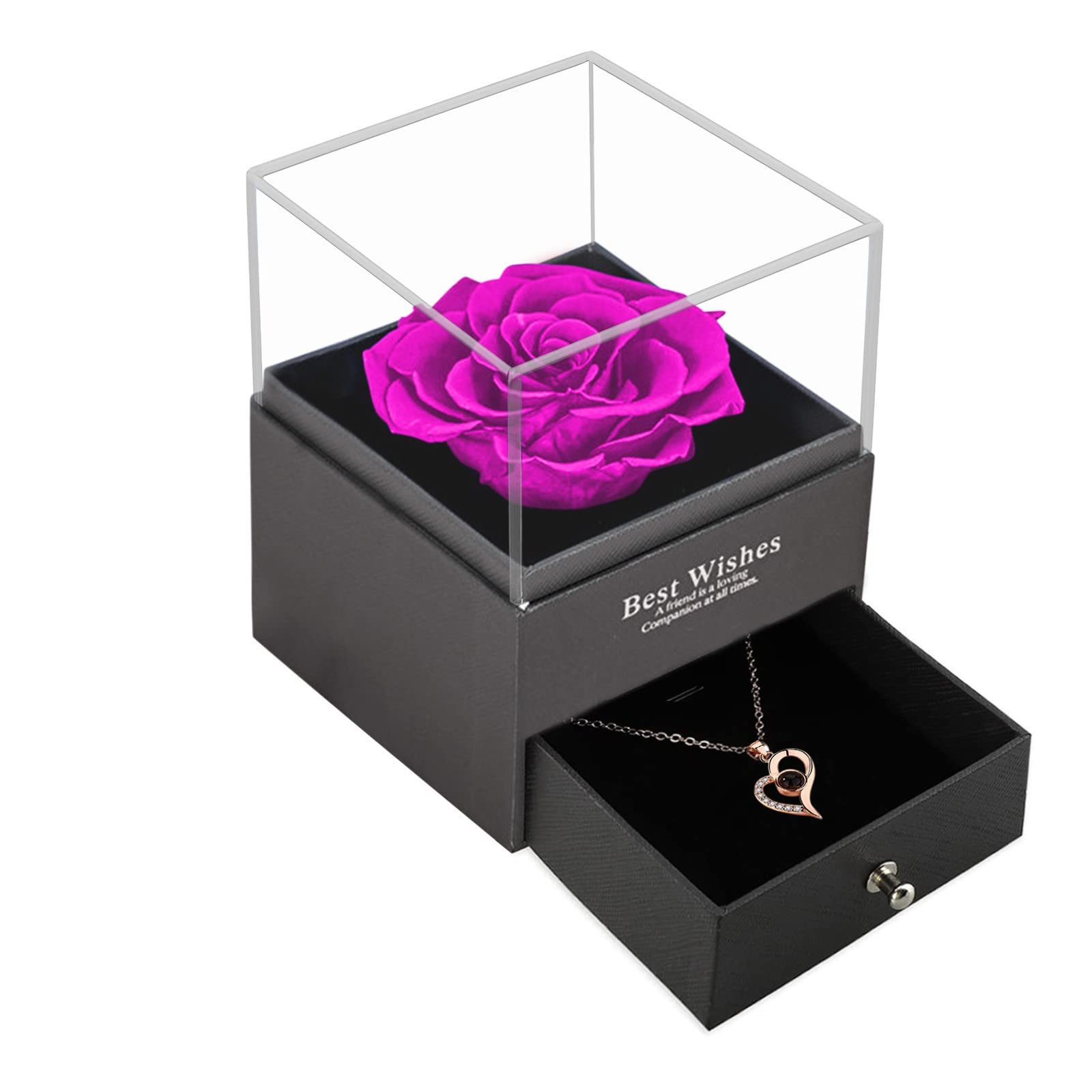 Elegant Rose Necklace for Women - Valentine's Day & Mother's Day Gift Set with Preserved Flower Box | Handmade Jewelry for Her | Romantic Anniversary, Birthday & Special Occasion Present