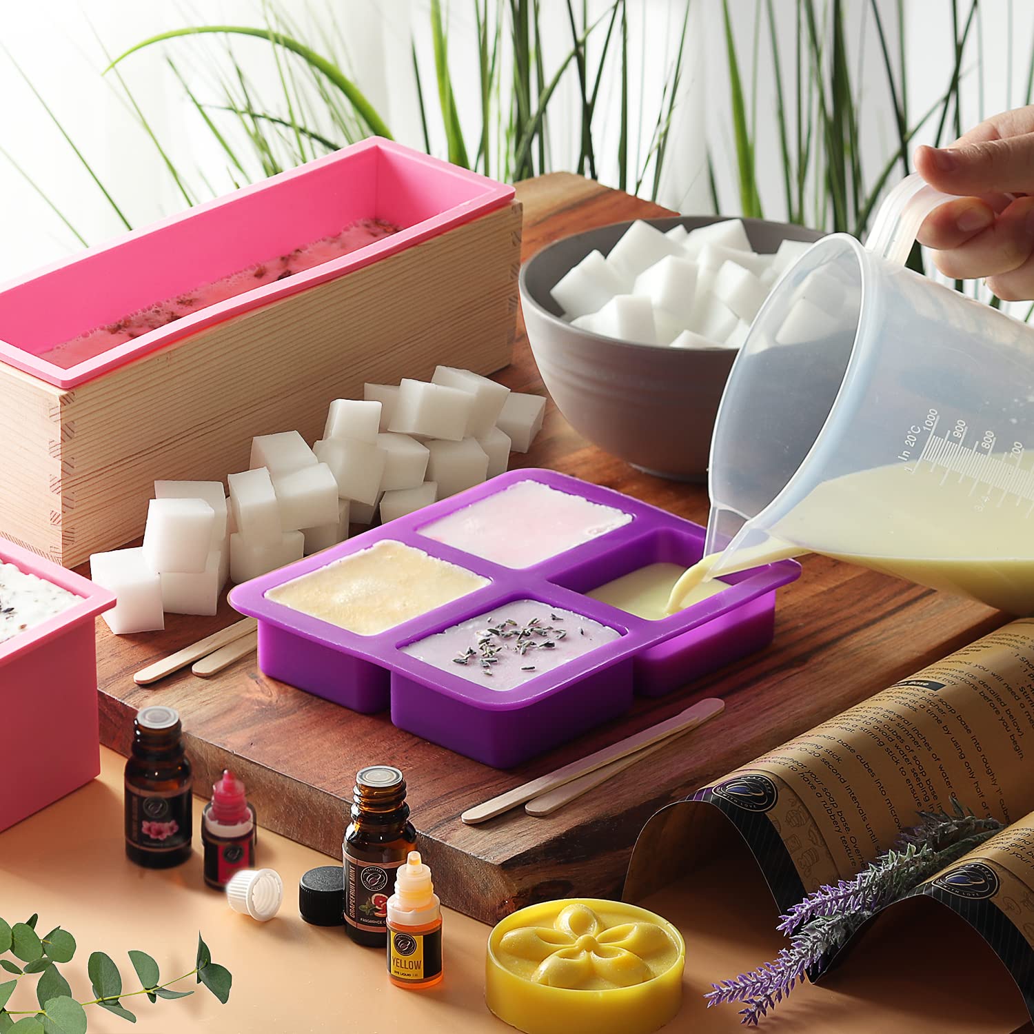 Premium Soap Making Kit for Adults & Kids - All-in-One DIY Soap Craft Supplies with Shea Butter Soap Base, Silicone Molds, Essential Oils, Soap Cutter - Perfect for Homemade Gifts, Birthday Parties & Spa Day Activities