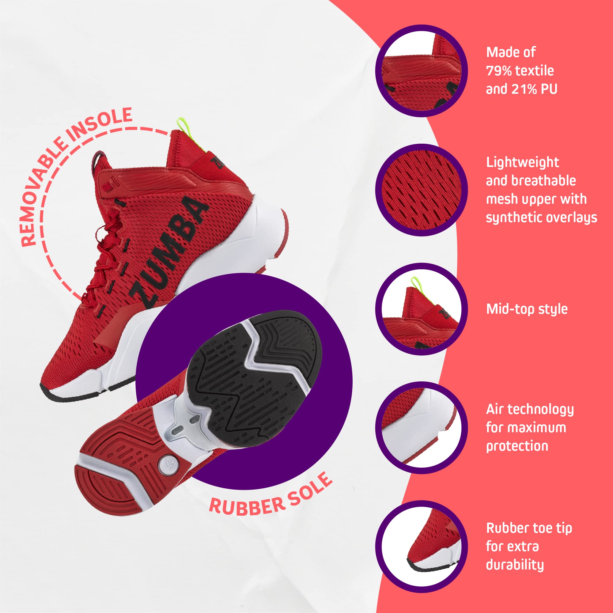 ZUMBA Women's Air Funk Stomp Sneakers - Mid-Top Dance Shoes for Women, Comfortable & Breathable Workout Sneakers for Zumba, Jazzercise, Aerobics & Fitness Dance Classes