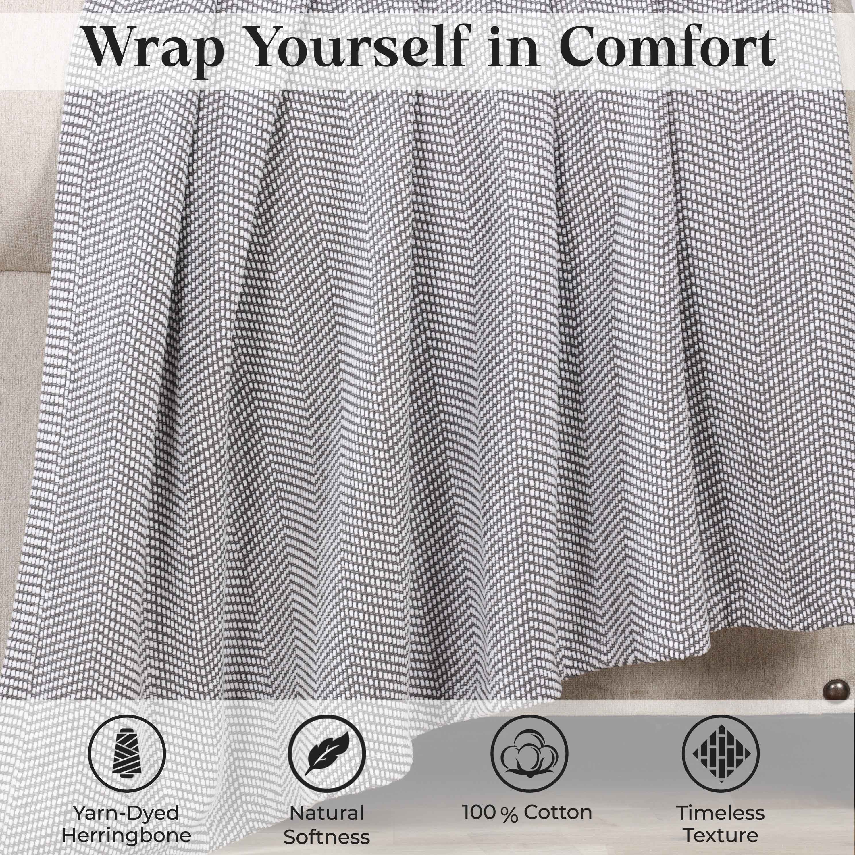 Premium Maya Chenille Herringbone Cotton Blanket - Medium Weight Soft Throw for Bed, Sofa & Couch - Cozy Home Decor for All Seasons