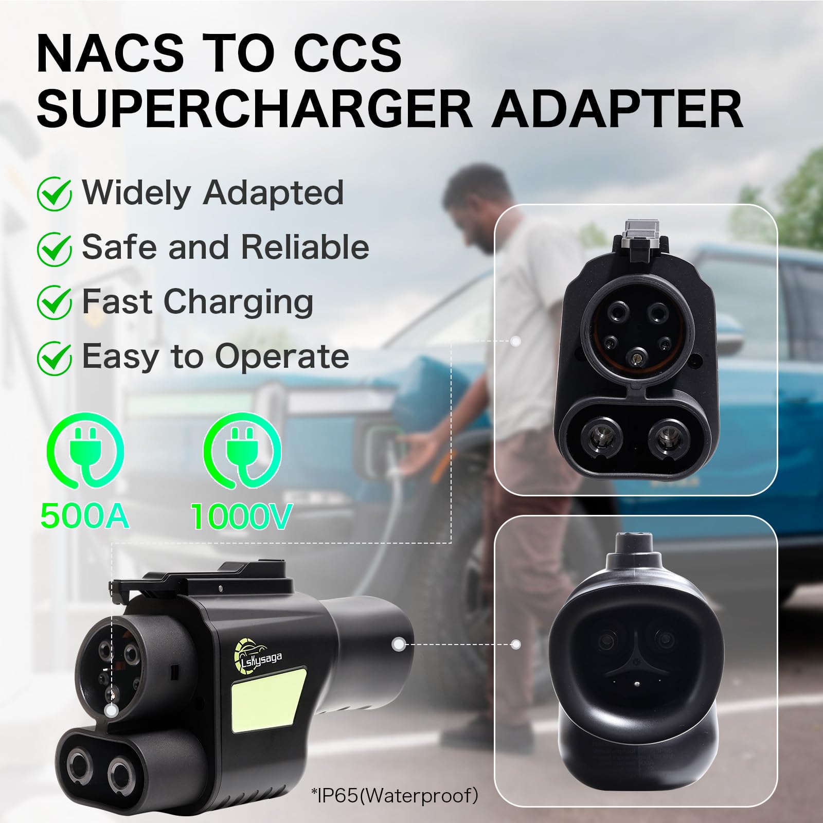 NACS to CCS1 Charging Adapter for Tesla Supercharger - 500A 1000V EV Charger Converter | Compatible with Tesla V3/V4 DC Fast Charge Stations | Works with Ford, Rivian, GM Electric Vehicles | Perfect for Road Trips & Public Charging Stations