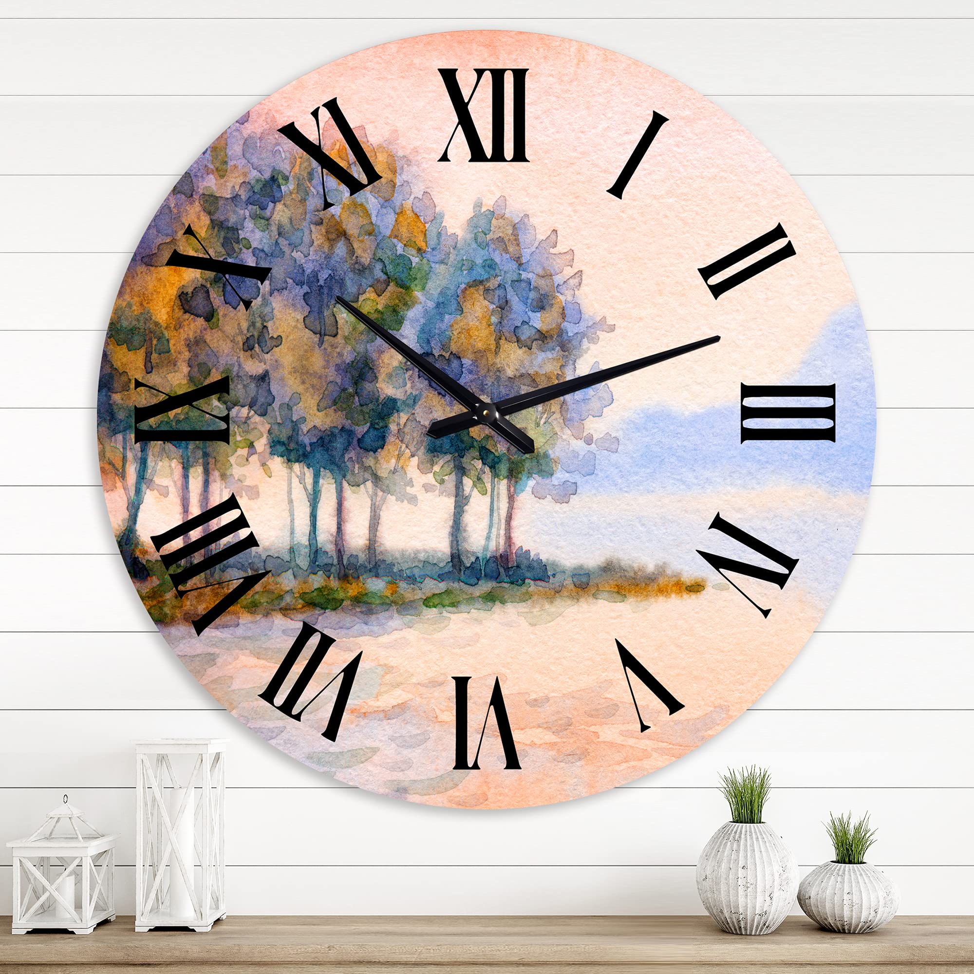 Sunset Over The Lake II - Large Traditional Wall Clock with Nature Landscape Design for Home & Office Decor | Perfect for Living Room, Bedroom or Workspace