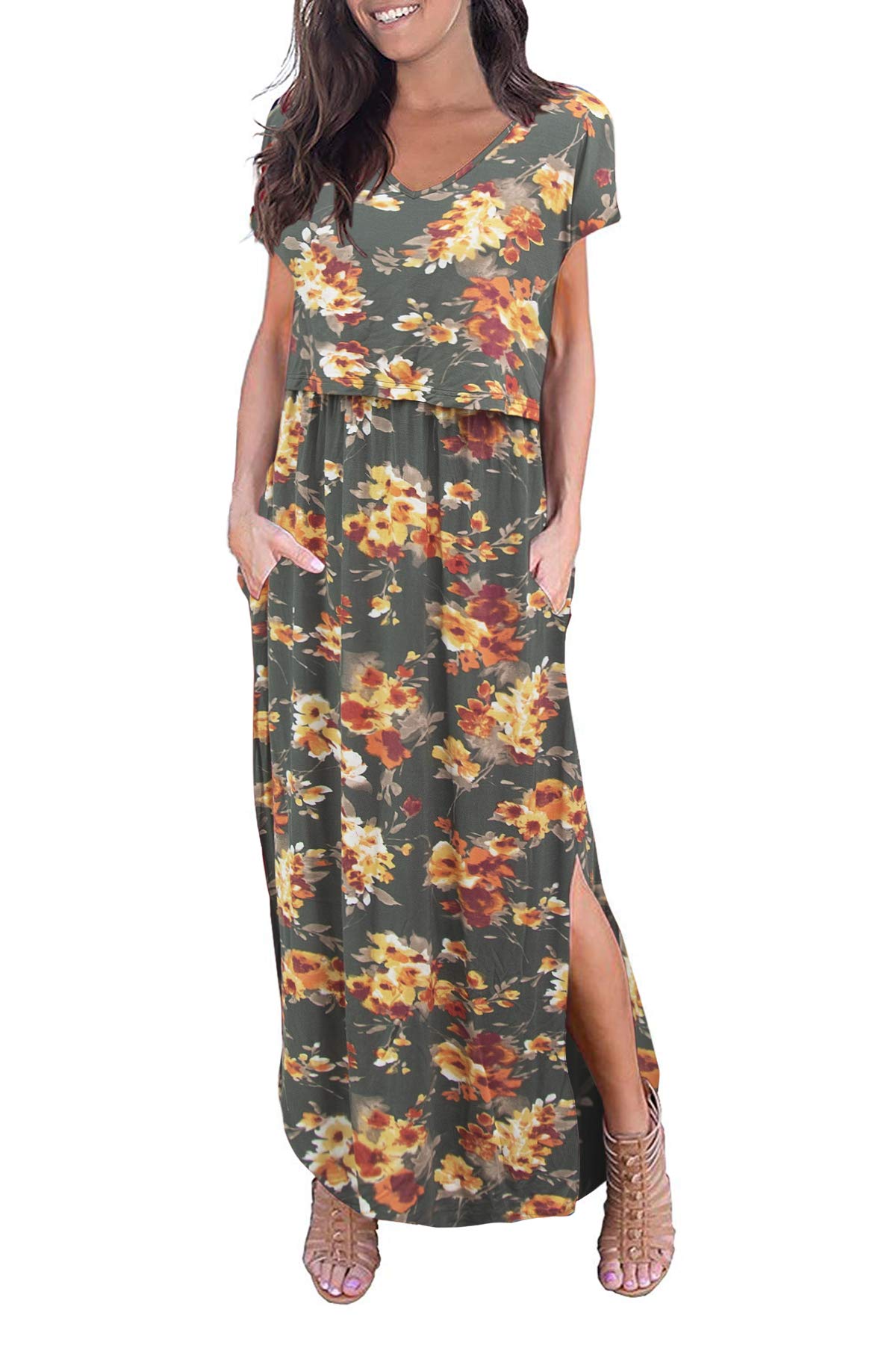 Smallshow Women's Maternity Nursing Dress - V-Neck Split Long Breastfeeding Dress for Pregnancy & Nursing | Comfortable & Stylish for Hospital, Outings & Special Occasions
