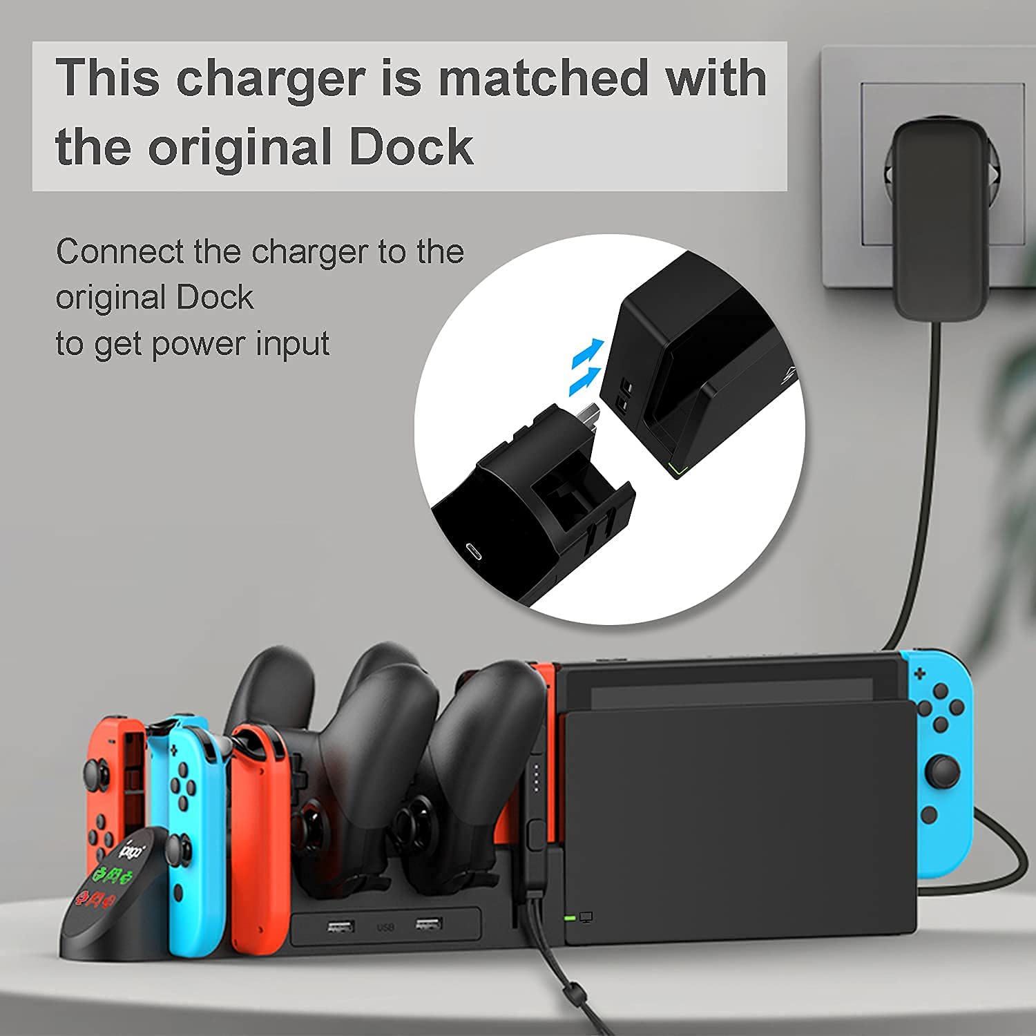 Nintendo Switch & Switch OLED Charging Dock Station - Joy-Con & Pro Controller Charger with USB 2.0 Ports | Perfect for Gaming Sessions & Multiplayer Setups