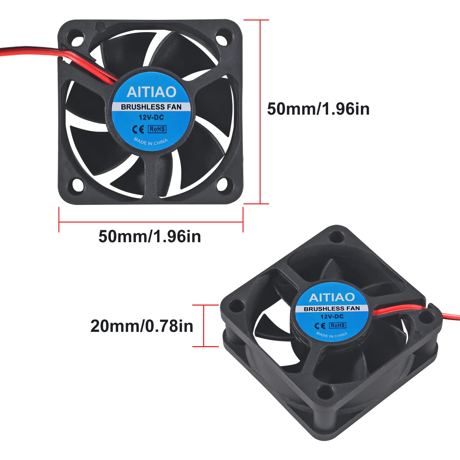 4Pcs 5020 Brushless Cooling Fan - 50mm x 50mm x 20mm DC 12V Quiet Muffin Fan with Oil Bearing - High Speed Cooling for 3D Printers, CPU Coolers, PC Case & DIY Ventilation Projects - Perfect for Gaming Rigs & Electronics Cooling