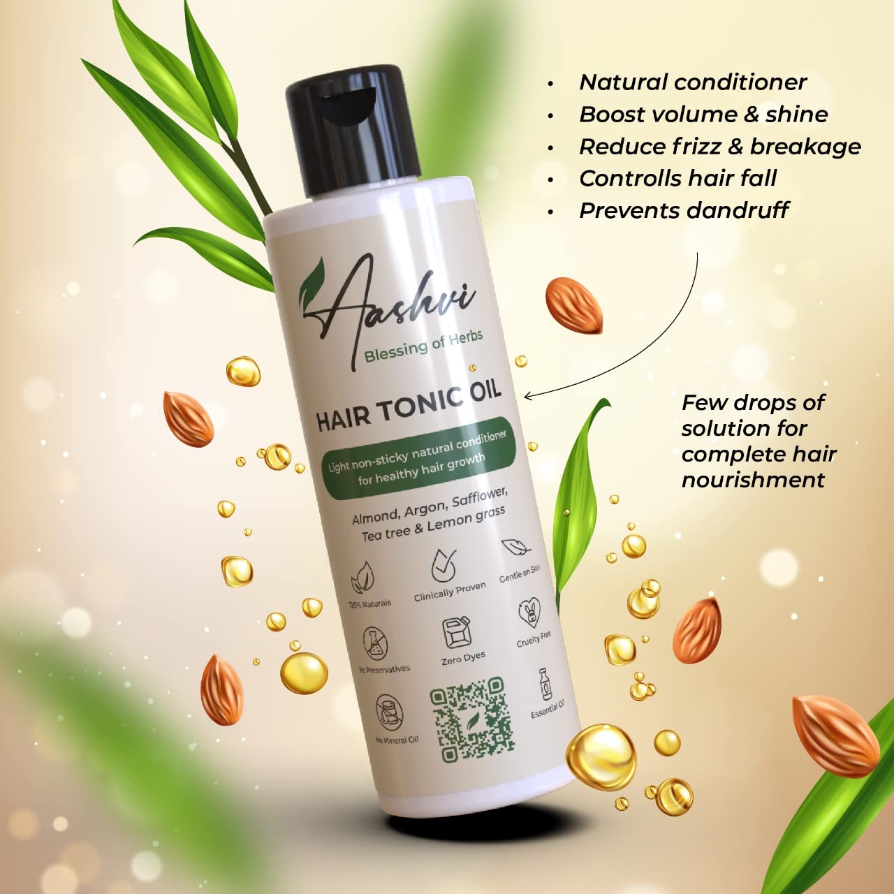 Aashvi Herbs Hair Tonic Oil - 200ml Natural Lightweight Non-Sticky Hair Growth Treatment for Stronger, Healthier Hair - Perfect for Daily Scalp Massage & Hair Care Routine