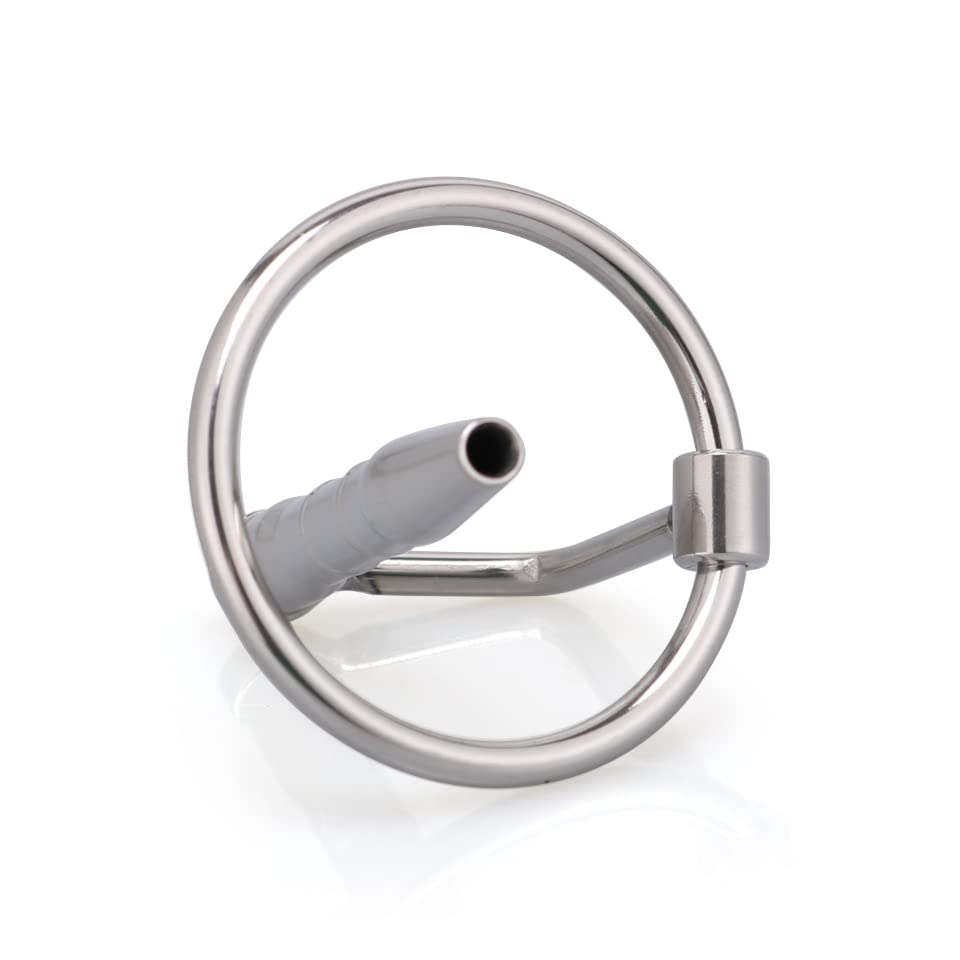 Silver Hollow Urethral Dilator with Cock Ring - 1.69 Inch Urethral Sounding Penis Plug for Men | Medical & Pleasure Use, BDSM Toy for Sensual Exploration & Urethral Stretching